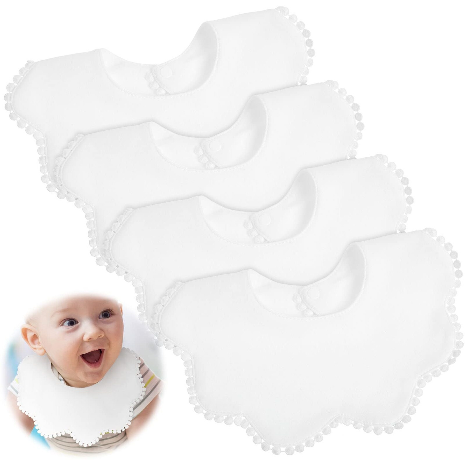Jenpen 4 Pieces White Bibs For Baby Baby Girl Bandana Bibs Baby Bandana Drool Bibs 360 Bibs For Baby Girl Muslin Bibs Set For Teething Toddler