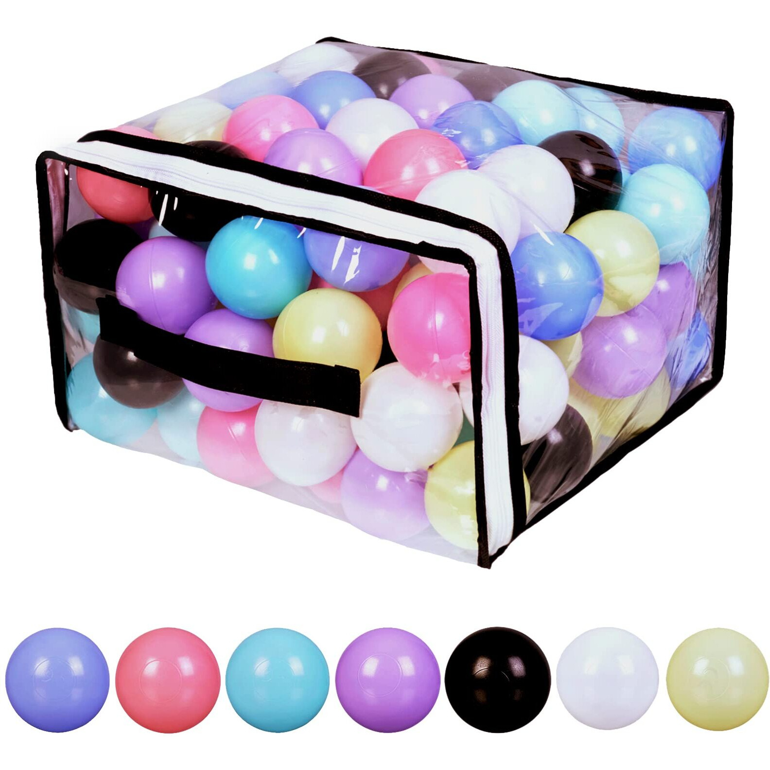 Hovenlay Ball Pit Balls Phthalate Free Bpa Free Crush Proof Plastic - 7 Bright Colors In Reusable Play Toys For Kids With Storage Bag