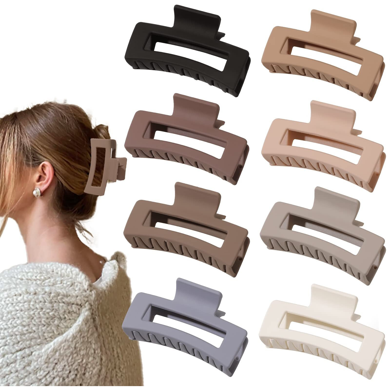 Hair Claw Clips For Women Thick Thin Hair - Big Hair Clips Matte Claw Clips Medium Rectangle Claw Clip Strong Hold Cute Jaw Clip Non-Slip Hair Styling Accessories