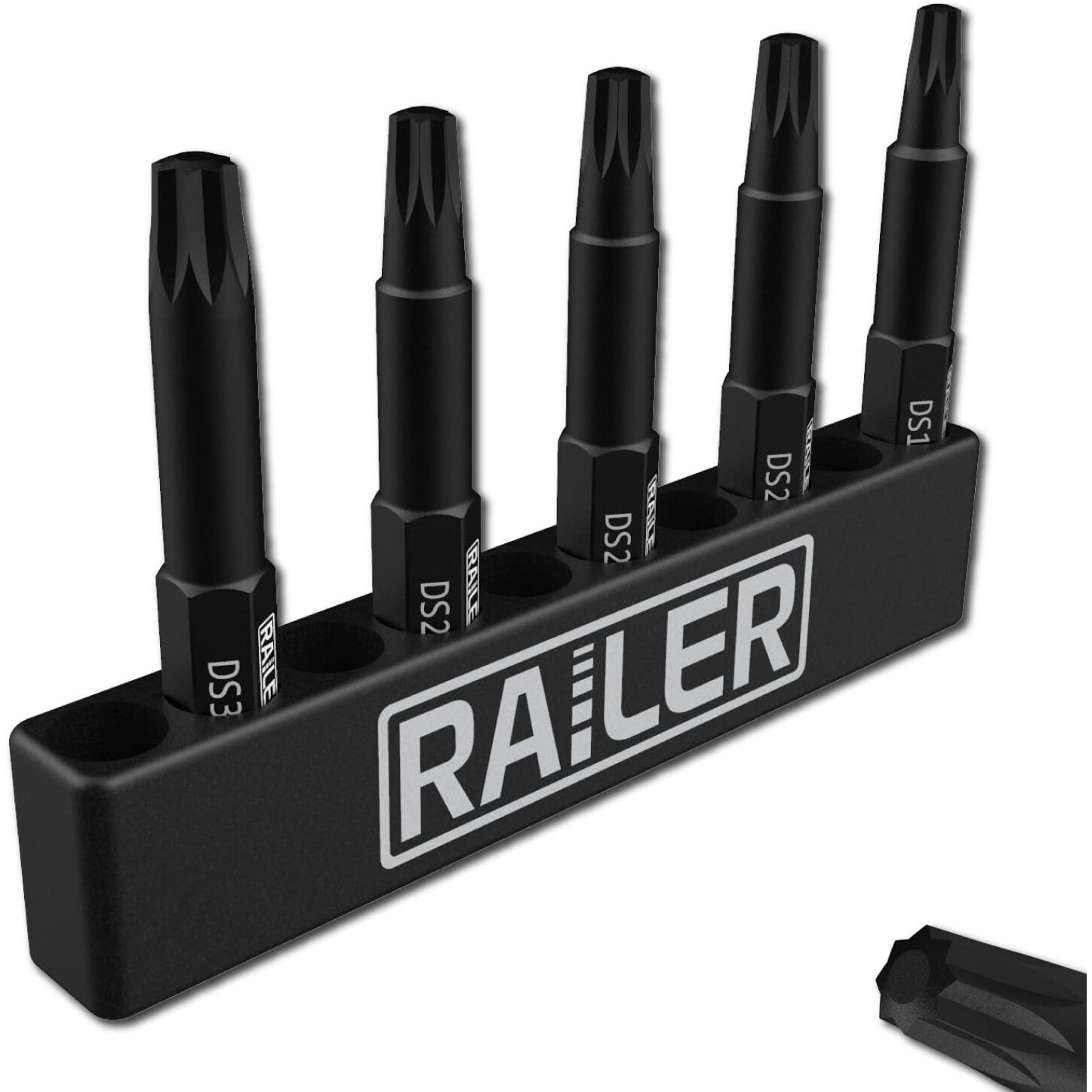 Railer 5 Pack Double Square 8 Point Star Bit Set. Premium S2 Steel 2 Inch 8 Spline Double Square Bit Set With A Storage Bit Holder