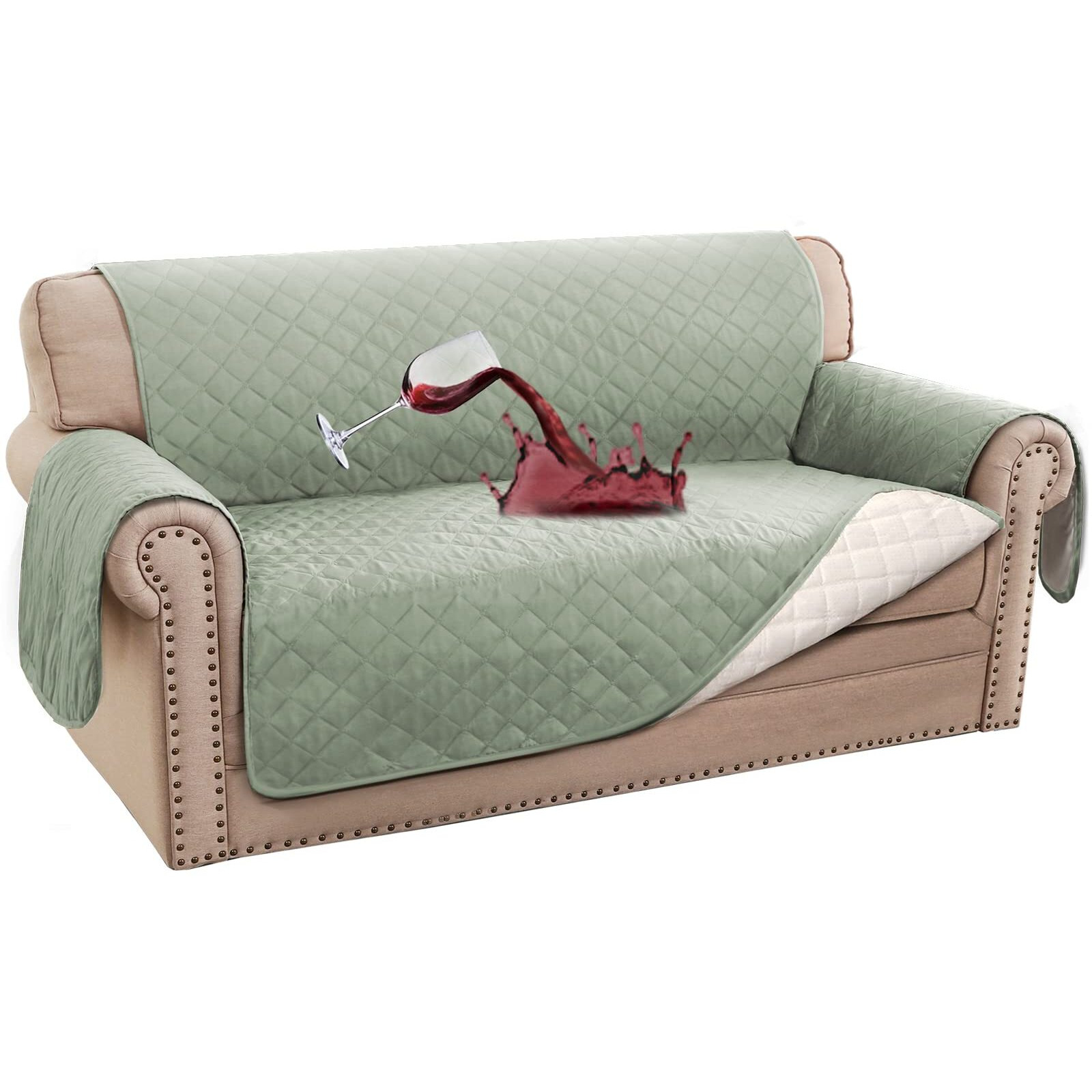 2023 New 100% Waterproof Sofa Covers Couch Cover Sofa Cover For Dogs Couch Protector Triple Non-Slip Sofa Slipcover For 2 Cushion Couch Furniture Protector For Pets, Kids,Dog (Loveseat 54", Sage)