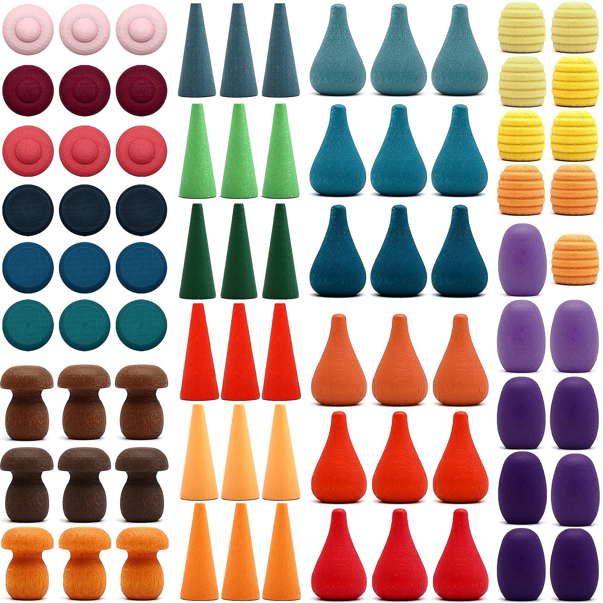 Large Set Full Rainbow Color Style Wooden Loose Parts Sensory Play Toys, Rainbow Mandala Loose Parts 7 Shapes, 27 Colors, Rainbow Stacker Nesting Toys Parts(81 Pcs)