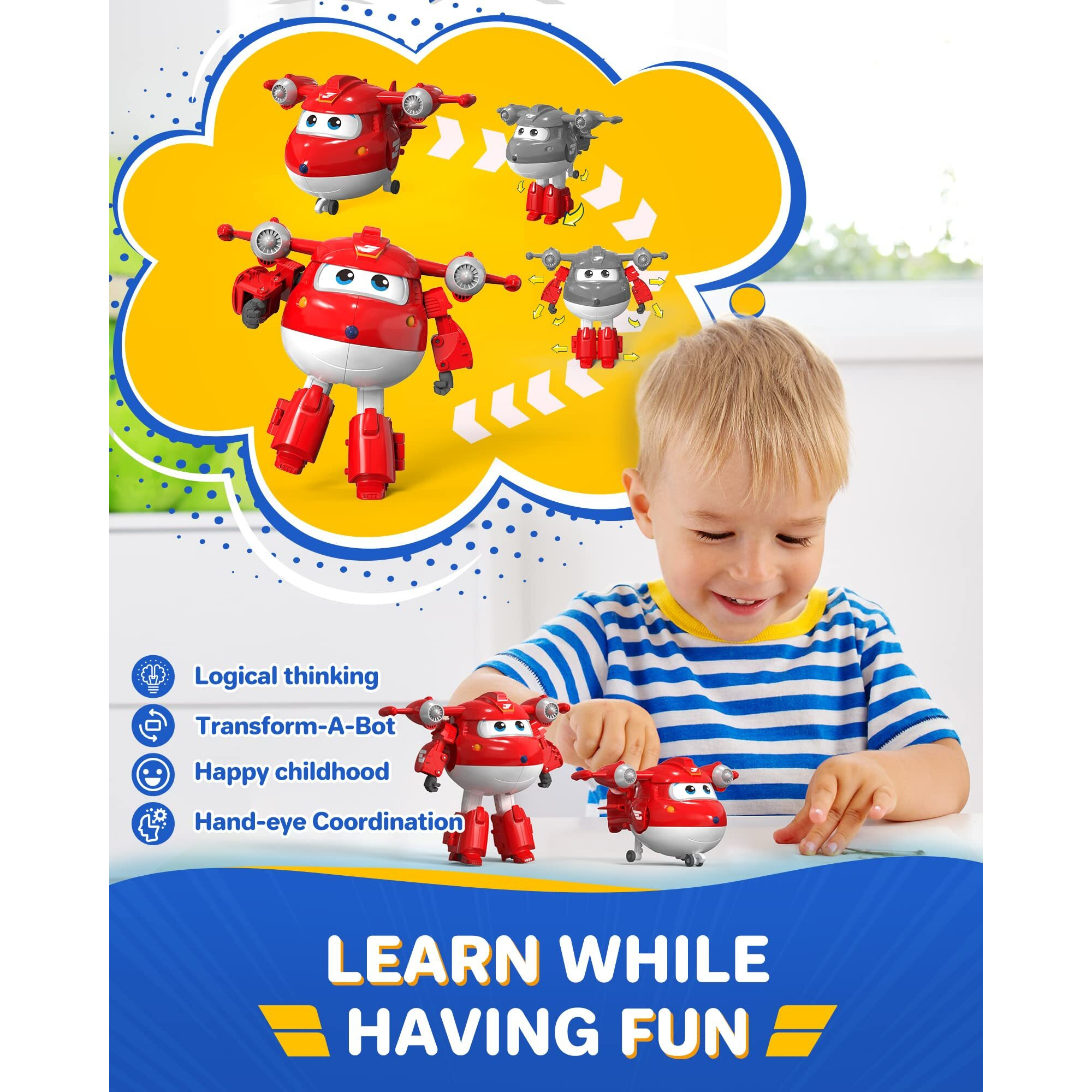 Super Wings 5" Transforming Supercharged Jett Airplane Toys, Action Figure, Airplane To Robot, Season 4 Transformer Toys, Gifts For 3+ Year Old Kids, Toys Plane Vehicle For Preschool Kids Play