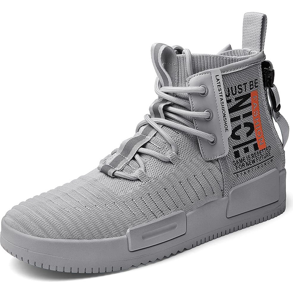 Runmaxx Mens Fashion Walking Lace Up High Top Shoes Stylish Running Athletic Casual Sneaker Grey