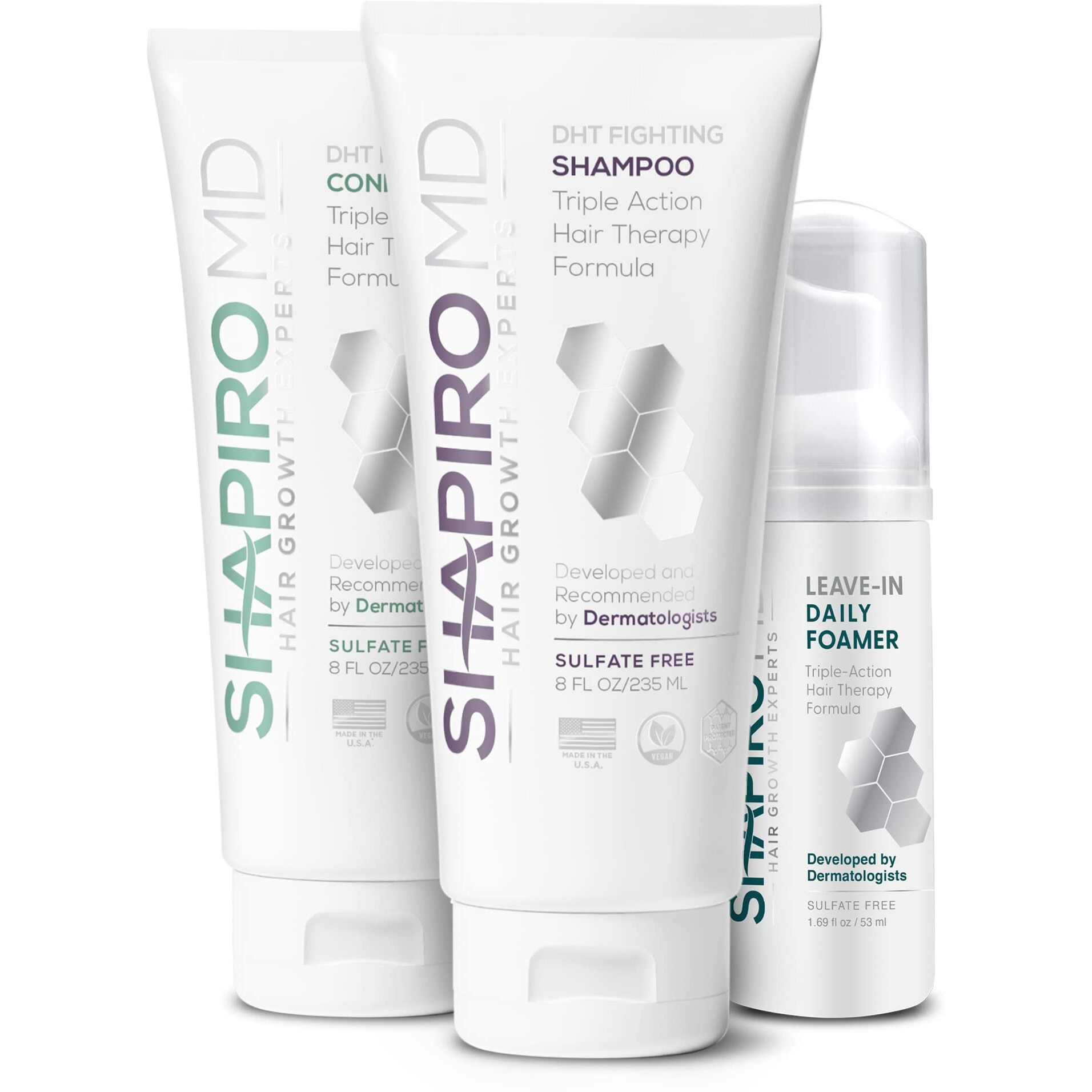 Shapiro Md Natural Hair Kit For Thicker, Fuller, Healthier Looking Hair - Including Shampoo, Conditioner, And Leave-In Daily Foam (1 Month Supply)