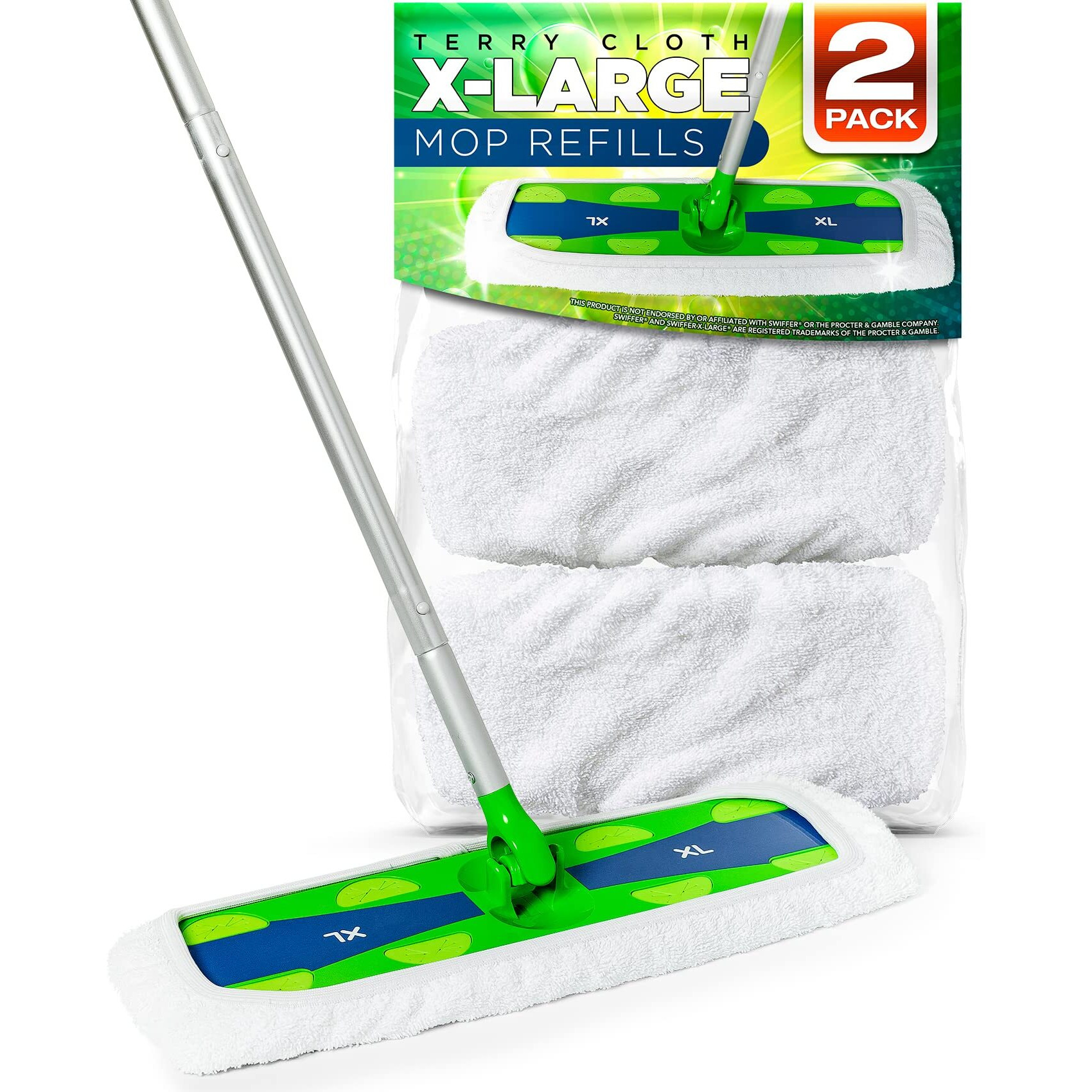 Vanduck X-Large Reusable 100% Cotton Mop Pads Compatible With Swiffer Xl, 2-Pack (Mop Is Not Included)