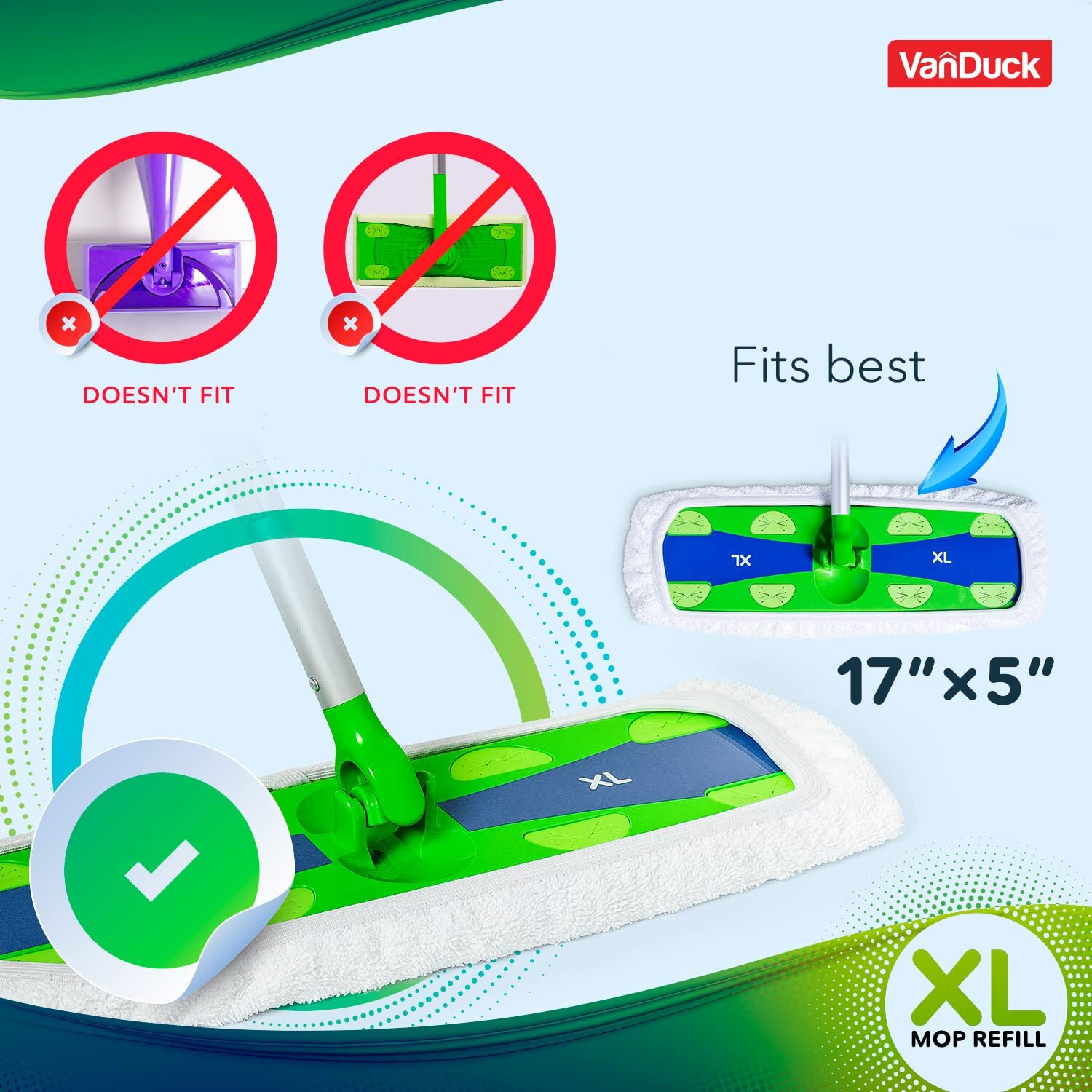 Vanduck X-Large Reusable 100% Cotton Mop Pads Compatible With Swiffer Xl, 2-Pack (Mop Is Not Included)