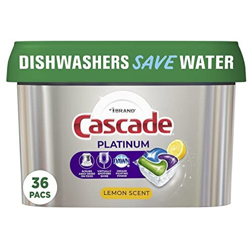 Cascade Platinum Actionpacs Dishwasher Detergent Pods, Lemon, 36 Count