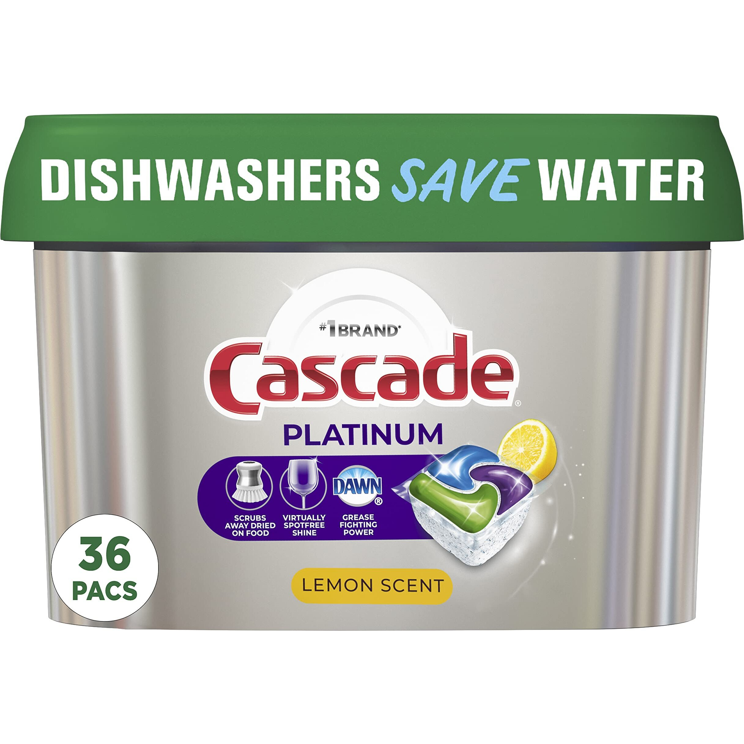 Cascade Platinum Actionpacs Dishwasher Detergent Pods, Lemon, 36 Count