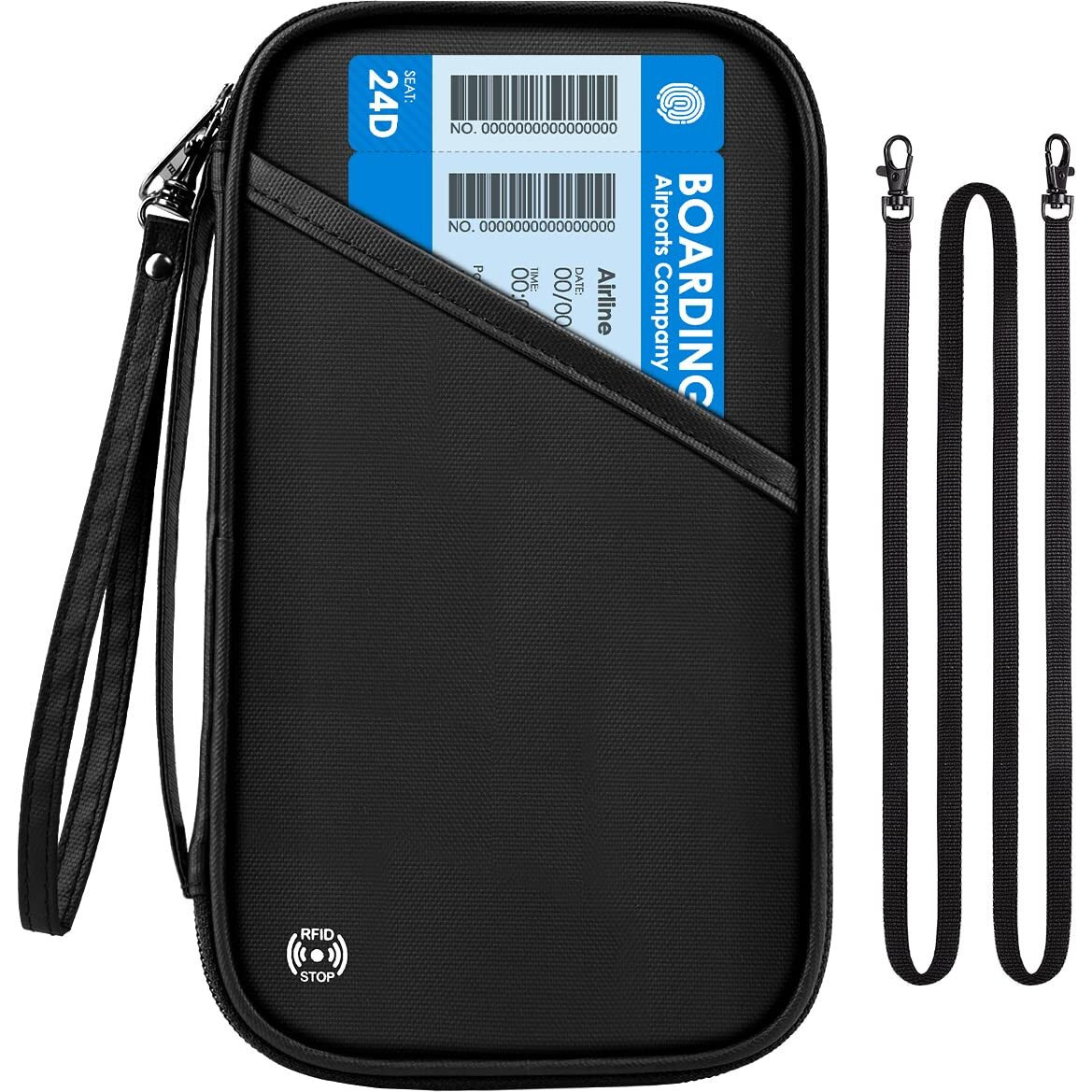 Rfid Travel Passport Holder For Family - Large Waterproof Travel Passport Wallet Holder For Men Women, Lightweight Portable Travel Document Organizer Passport Card Cover With Zipper Pocket, Black