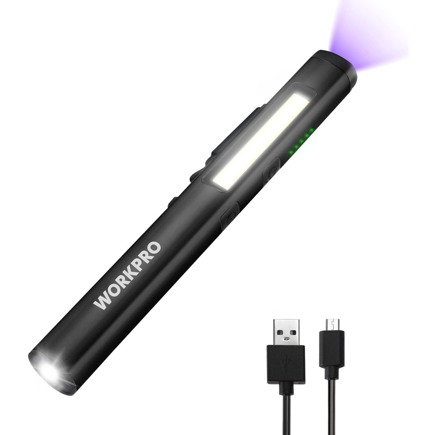 Workpro Flashlight Pen Light, Rechargeable Penlight With 365 Nm Uv Black Light, 450 Lumen Led Mini Pocket Flashlight, Great Gifts