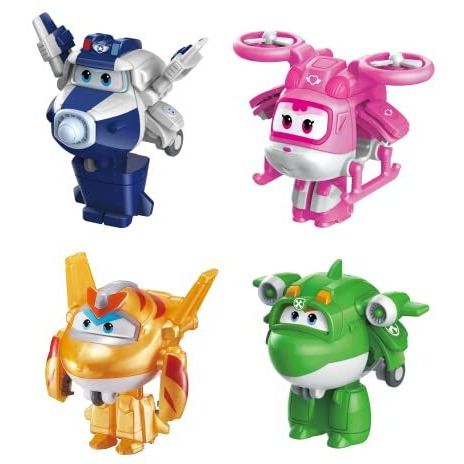 Super Wings 2&quot Transform-A-Bot 4-Pack, Supercharged Paul, Dizzy, Golden Boy, Mira, Airplane Toys Mini Action Figures, Preschool Toys For 3 4 5 Year Old Kids, Transformer Toys Birthday Gifts For Kids