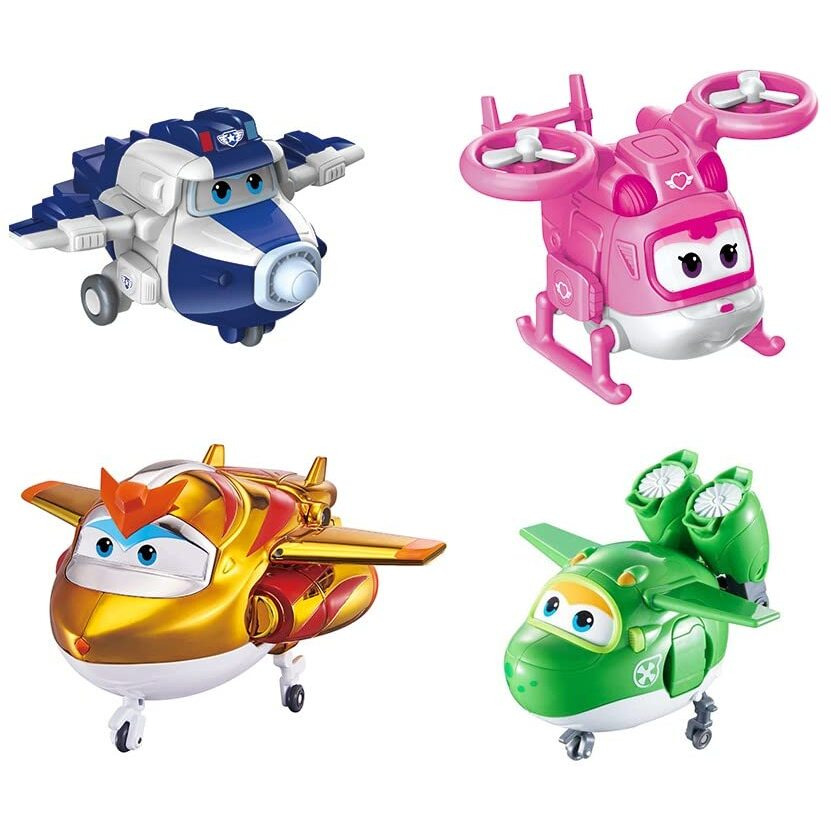 Super Wings 2&quot Transform-A-Bot 4-Pack, Supercharged Paul, Dizzy, Golden Boy, Mira, Airplane Toys Mini Action Figures, Preschool Toys For 3 4 5 Year Old Kids, Transformer Toys Birthday Gifts For Kids