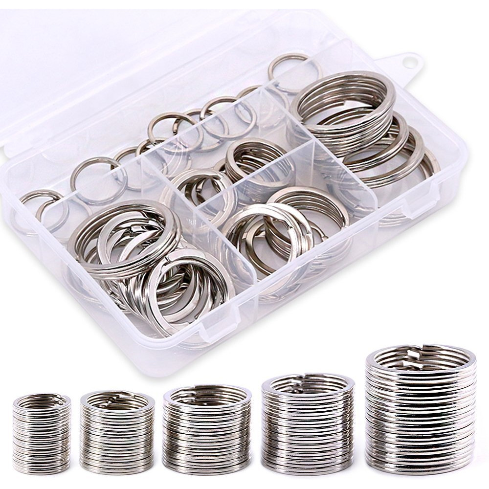 Swpeet 60 Pcs Assorted Multi-Purpose Metal Keychain Rings Split Keyrings Flat O Ring For Home Car Keys Attachments Keys Pendants - 20Mm, 25Mm, 30Mm, 35 Mm, 38 Mm