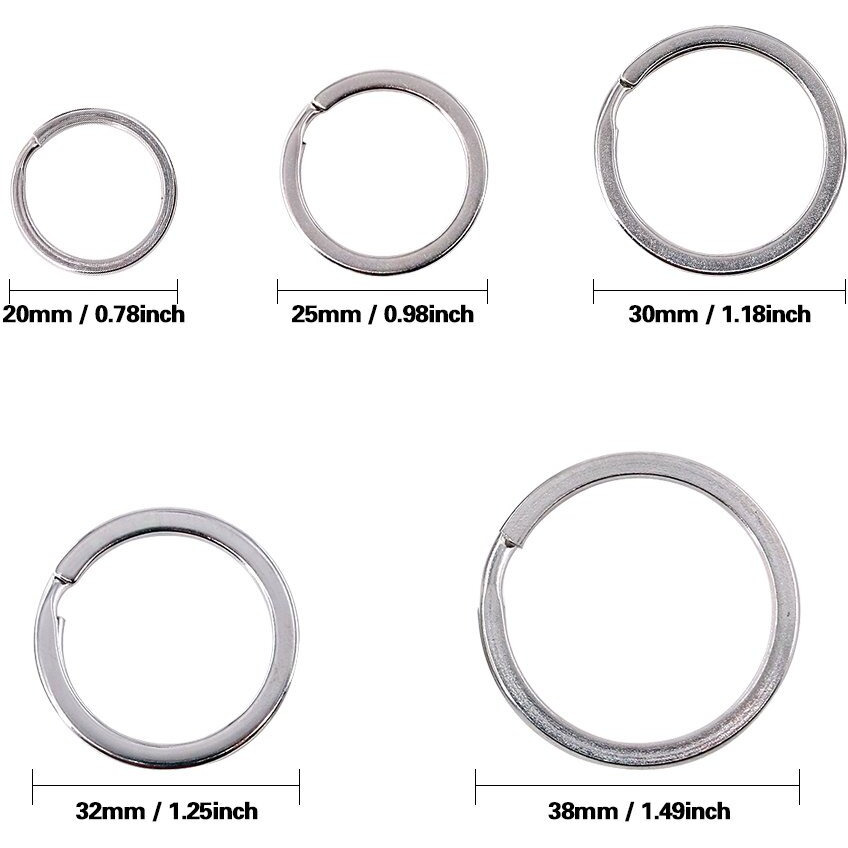 Swpeet 60 Pcs Assorted Multi-Purpose Metal Keychain Rings Split Keyrings Flat O Ring For Home Car Keys Attachments Keys Pendants - 20Mm, 25Mm, 30Mm, 35 Mm, 38 Mm