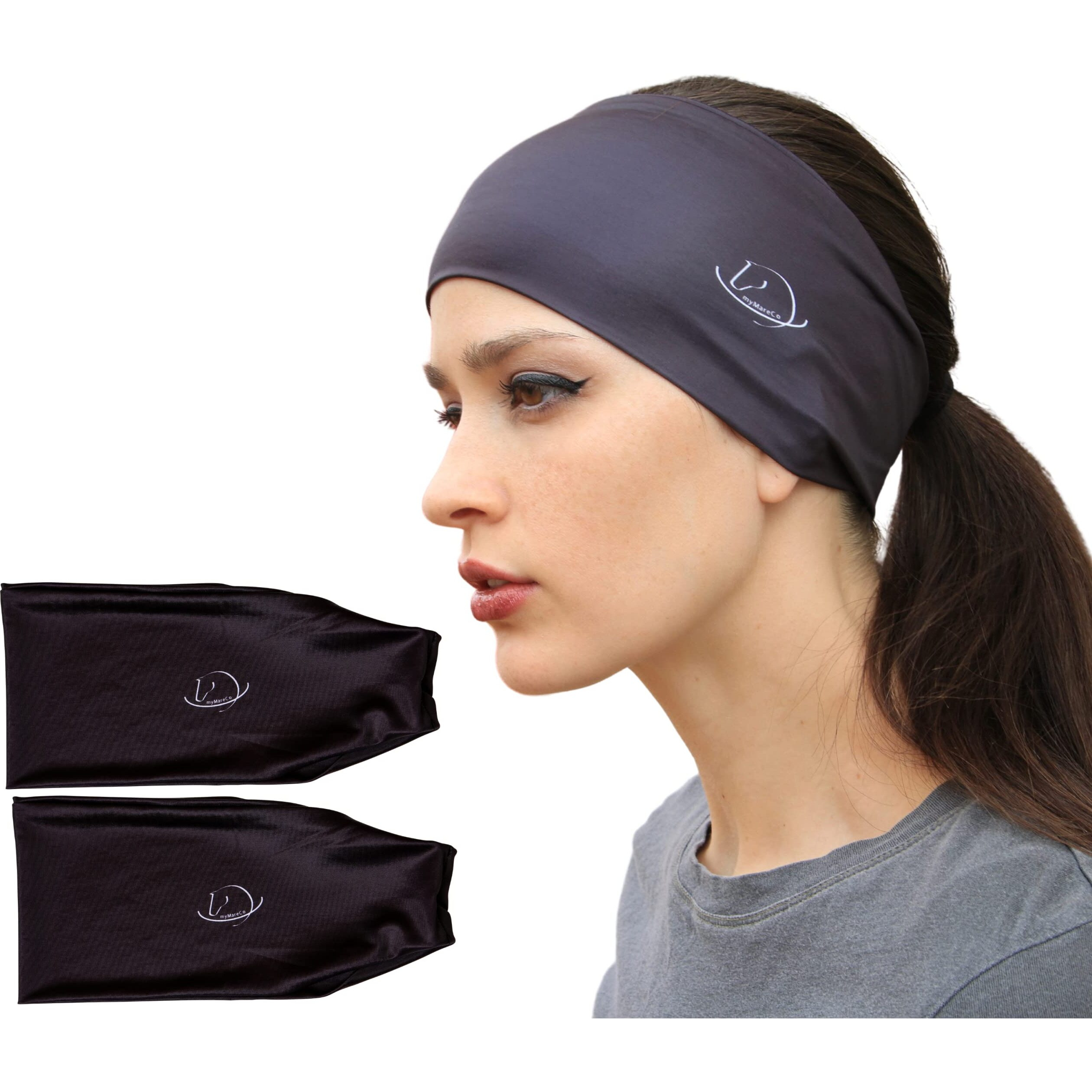 Equestrian Headbands For Women, Under Riding Helmet Bands, Sportswear Wide Hair Wrap Suitable For Use With Bike Helmets, Yoga & Hiking(2 Pack Black)
