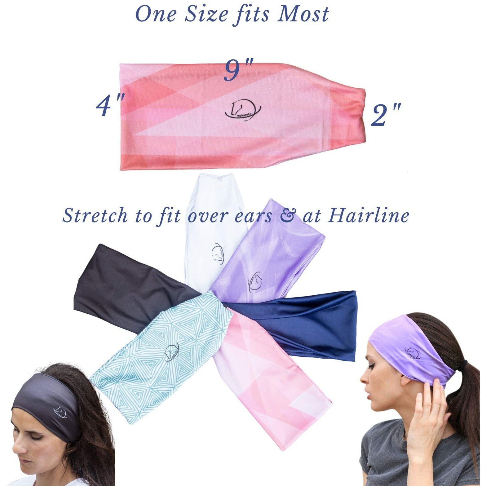 Equestrian Headbands For Women, Under Riding Helmet Bands, Sportswear Wide Hair Wrap Suitable For Use With Bike Helmets, Yoga & Hiking(2 Pack Black)