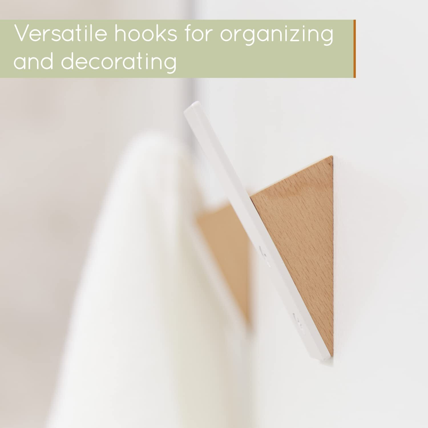 Wall Coat Hook Rack - Set Of 3 - Beech Wood White Metal Hooks For Hanging Coats - Hat Hooks For Wall - Decorative Wall Hooks - Hat Hangers For Wall