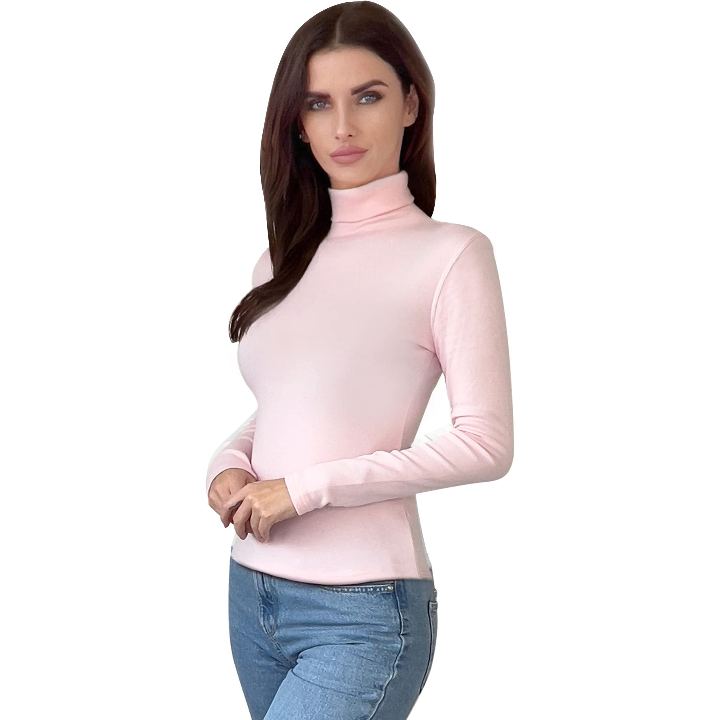 Ny Threads Women's Turtleneck Long Sleeves Shirt Baby Pink