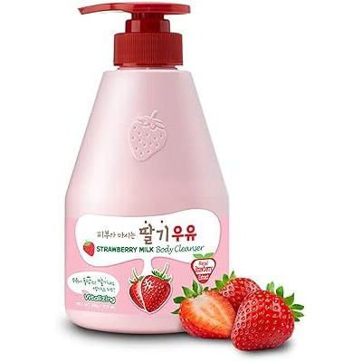 Welcos Kwailnara Strawberry Milk Body Wash - Korean Body Cleanser With Strawberry Extract For Hydrated, Smooth Skin, 560 G / 19.75 Oz.