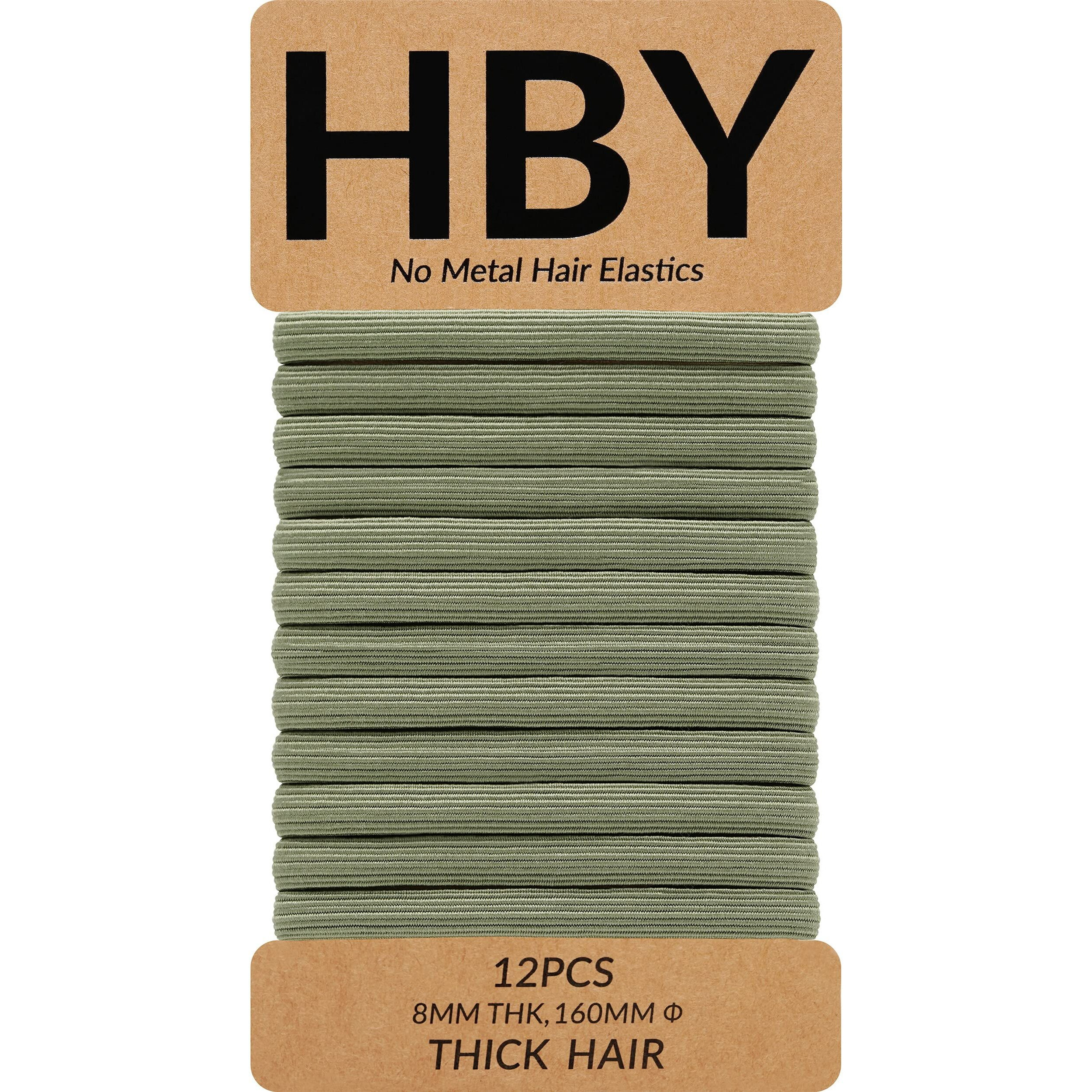 Hby Women's Hair Ties For Thick Or Curly Hair. No Slip Seamless Ponytail Holders Sports Thick Hair Ties, Lichen, 8Mm, 12 Pcs
