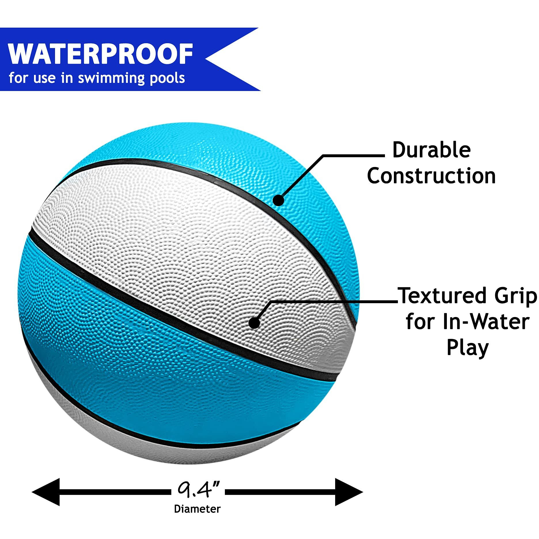 Botabee Official Size Pool Basketball | Perfect Water Basketball For Swimming Pool Basketball Hoops & Pool Games | Regulation Size 7, Waterproof Basketball (Size 7, 9.4" Diameter)