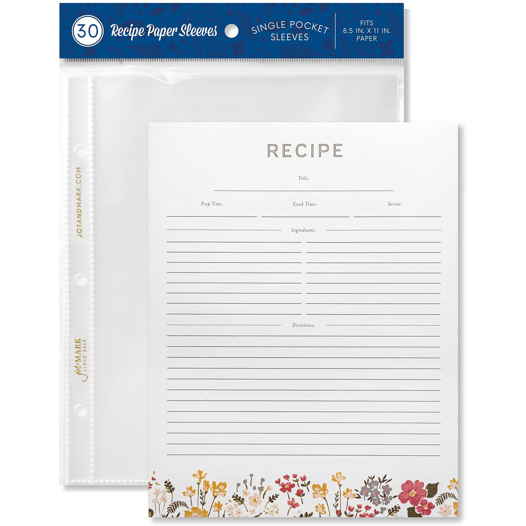Recipe Binder Protective Sleeves And Printed Paper 8.5" X 11" Expansion Pack (Midnight Floral)