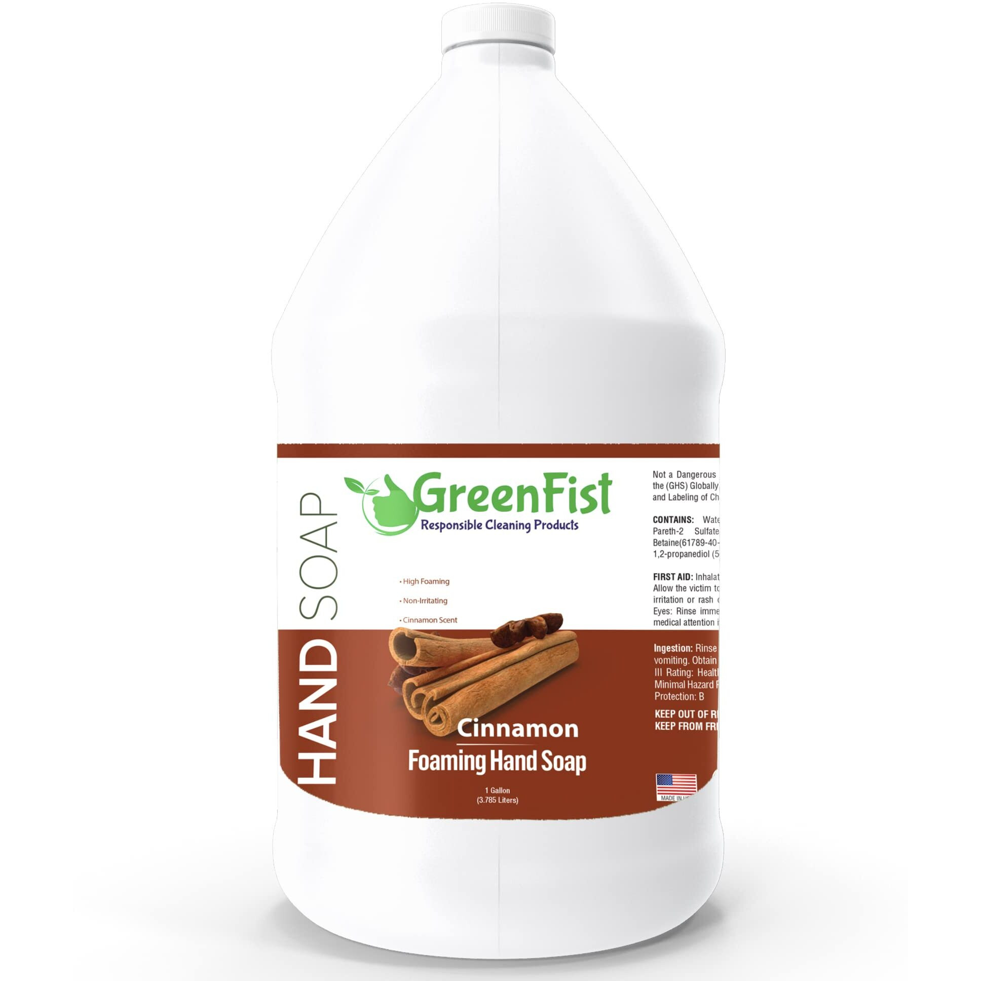 Greenfist Foaming Hand Soap Refills Cinnamon Scent Jug Foam Refill Made In Usa, 128 Ounce (1 Gallon)