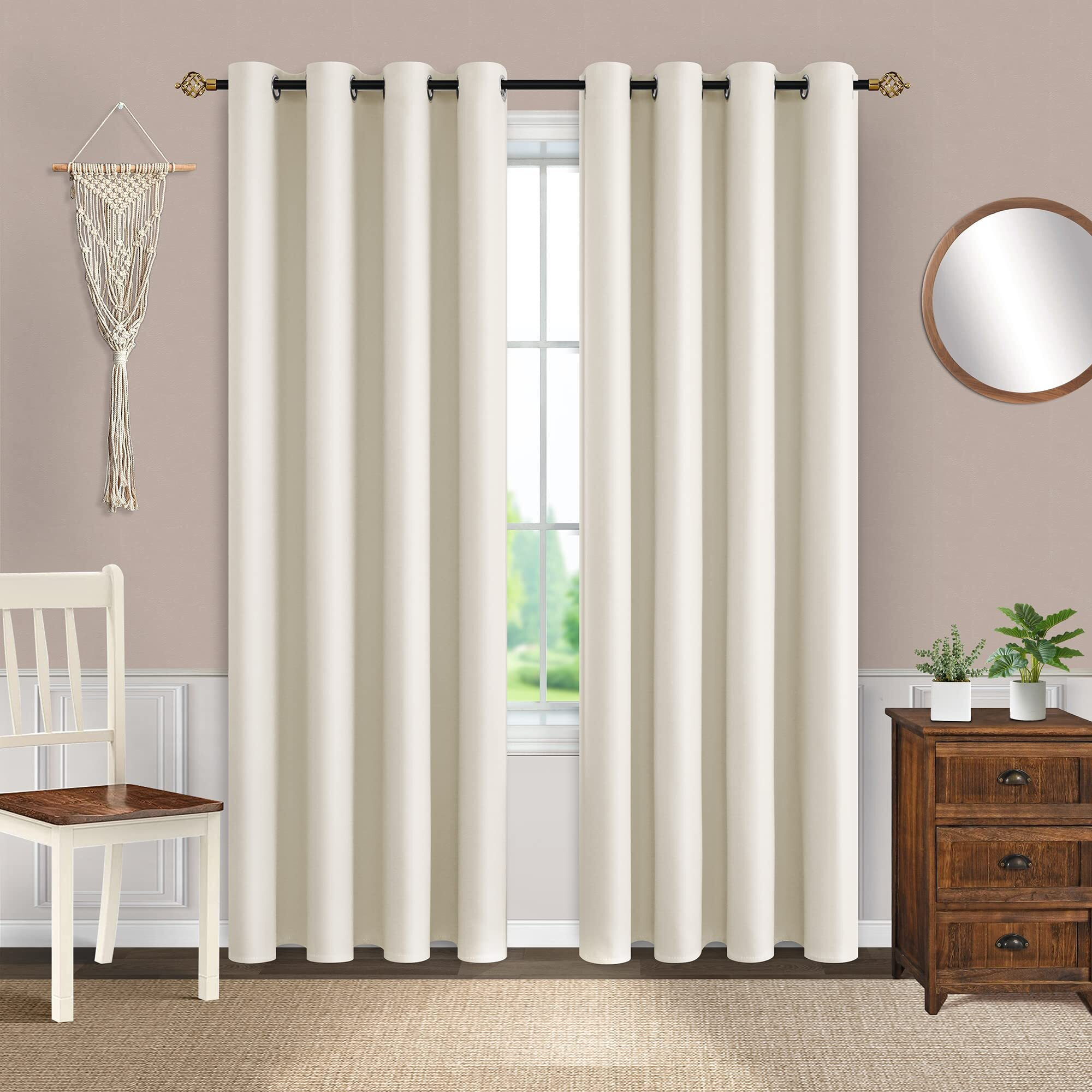Cream Curtains 84 Inch Length For Living Room 2 Panels Set Grommet Blackout Heat Noise Sun Light Blocking Insulated Thermal Curtain For Sound Proof Window 52X84 Inches Long Off White Ivory Beige