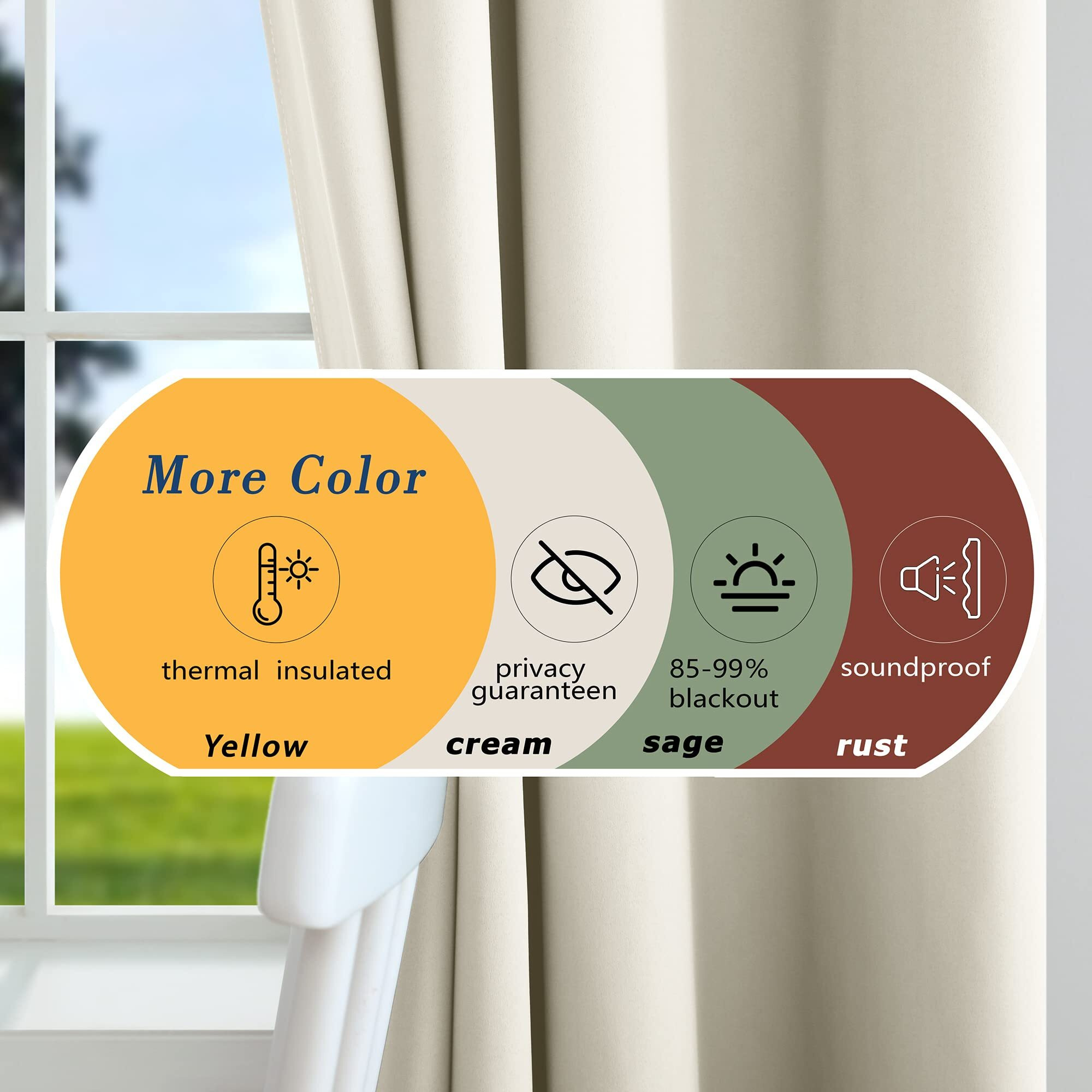 Cream Curtains 84 Inch Length For Living Room 2 Panels Set Grommet Blackout Heat Noise Sun Light Blocking Insulated Thermal Curtain For Sound Proof Window 52X84 Inches Long Off White Ivory Beige