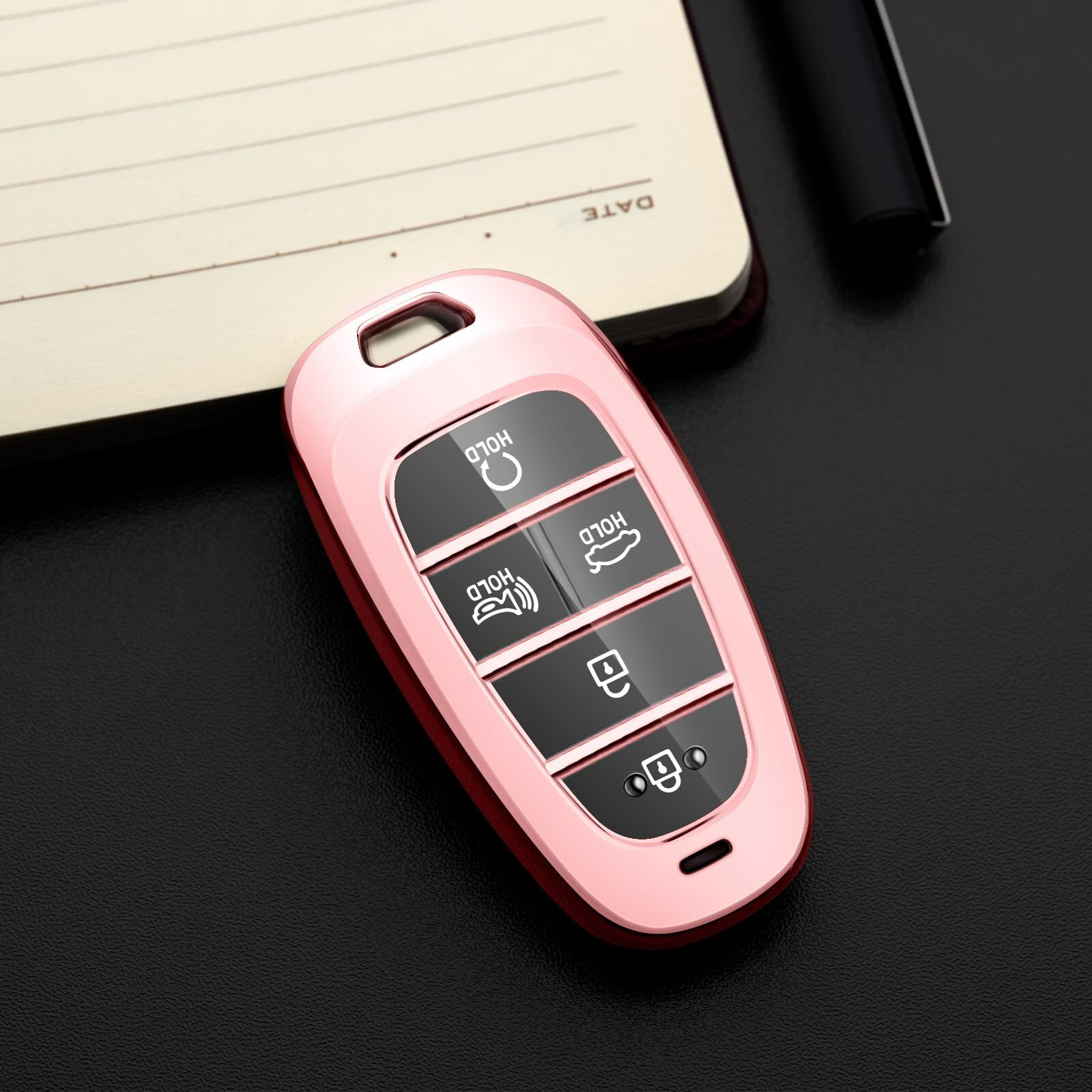Tengare Car Key Fob Cover Compatible With Hyundai Keychain Holder Protector Case Automotive Accessories Pink