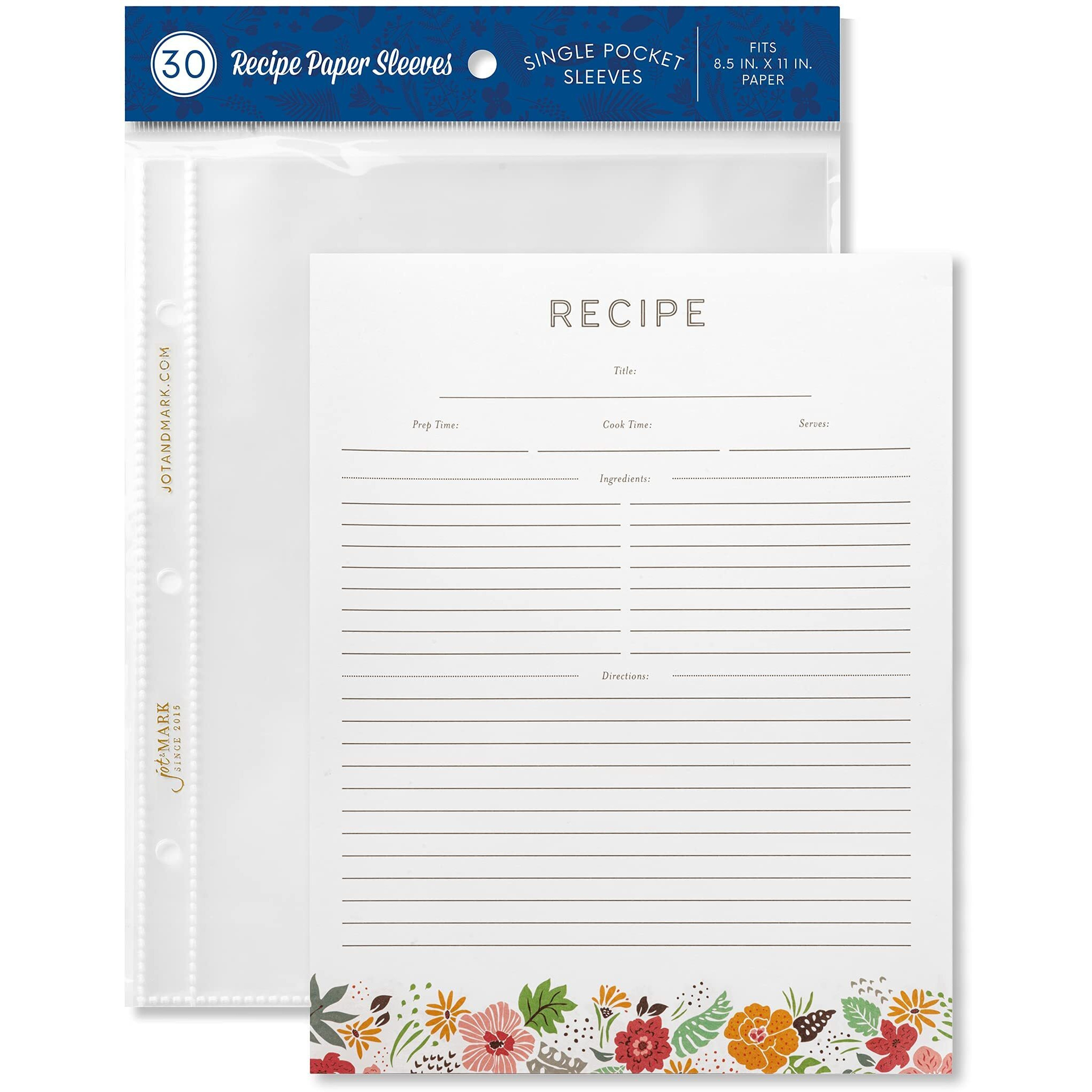 Recipe Binder Protective Sleeves And Printed Paper 8.5" X 11" Expansion Pack (Tropical Floral)