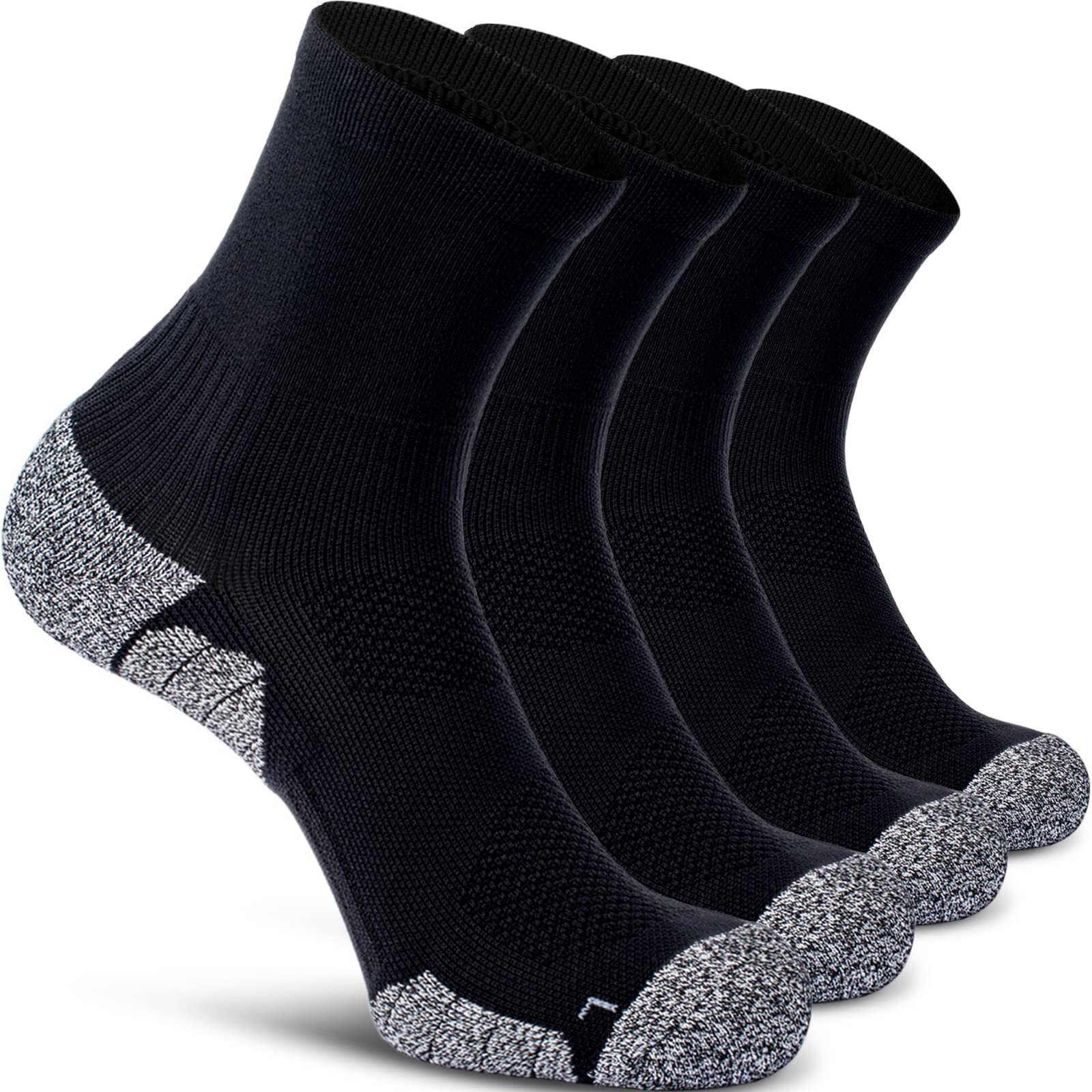 Cwvlc Compression Athletic Unisex Quarter Socks Cushioned, 4-Pair Black, L