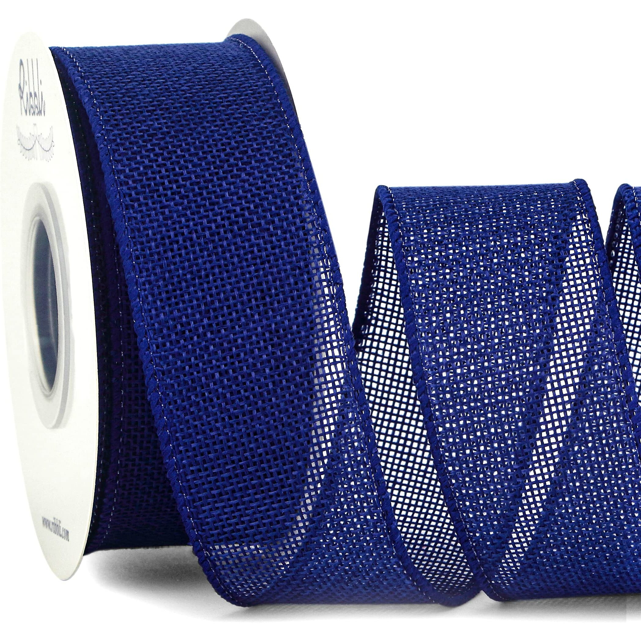 Ribbli Royal Blue Burlap Wired Ribbon,1-1/2 Inch X 10 Yard,Dark Blue Wired Edge Ribbon For Big Bow,Wreath,Tree Decoration,Outdoor Decoration