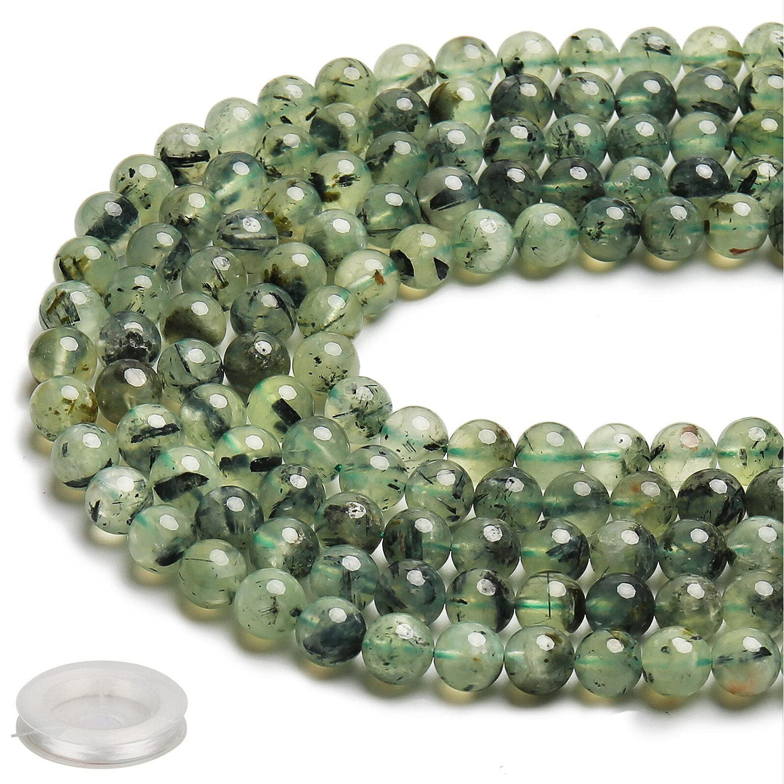70Pcs Natural 8Mm Healing Gemstone, PrehniteNergy Stone Round Loose Beads, Semi-Precious Crystal Beads With Free Elastic StringOr Jewelry Making Diy