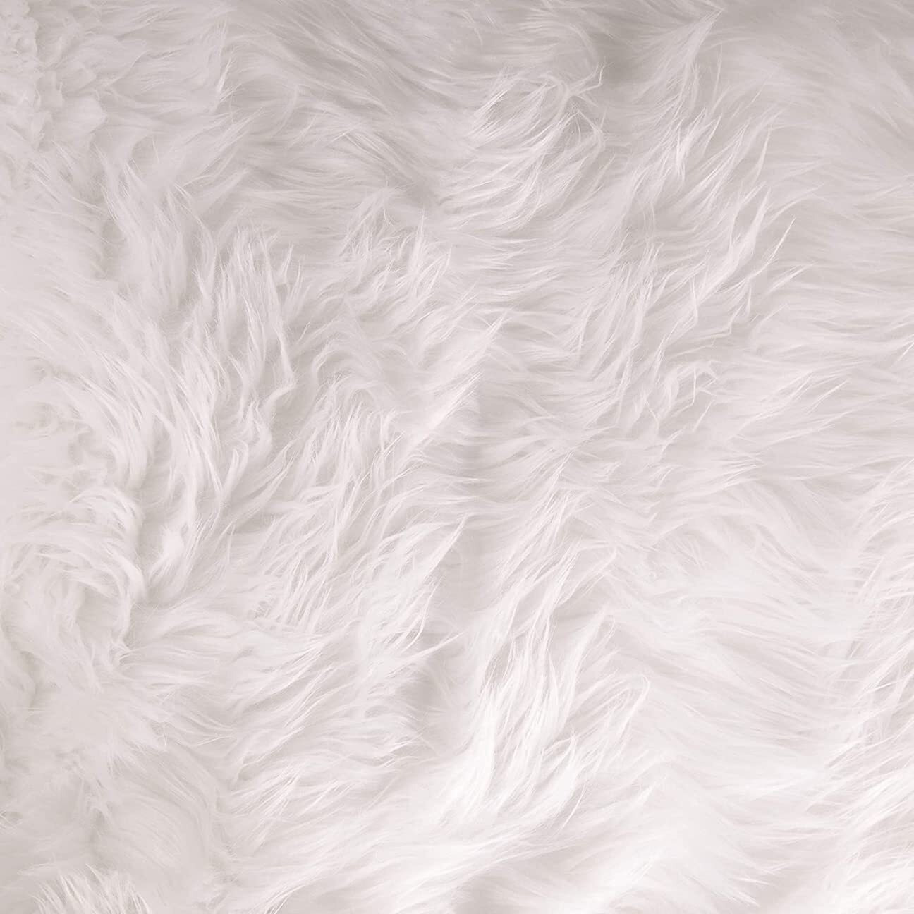 Fabricla Shaggy Faux Fur Fabric By The Yard - 18" X 60" Inches (45 Cm X 150 Cm) - 2.5 Inch Pile Length - Craft Furry Fabric For Sewing Apparel, Rugs, Pillows - White Faux Fur, Half Yard