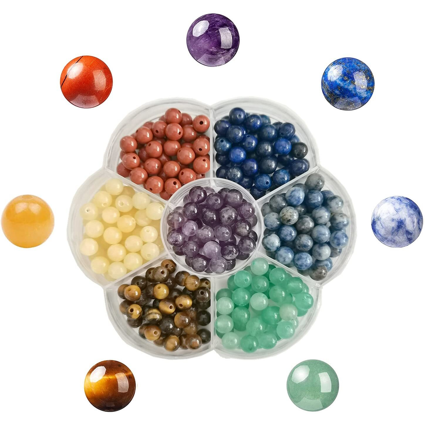 Gangganghao 280Pcs 6Mm 7 Chakra Real Natural Round Stone Beads Smooth Crystals Loose Gemstone Multi Color Mixed Diy For Jewelry Making(6Mm,7 Chakra Color