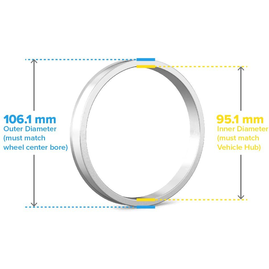 Hubcentric Rings (Pack Of 4) - 95.1Mm Id To 106.1Mm Od - Silver Aluminum Hubrings - Only Works On 95.1Mm Vehicle Hubs And 106.1Mm Wheel Centerbore