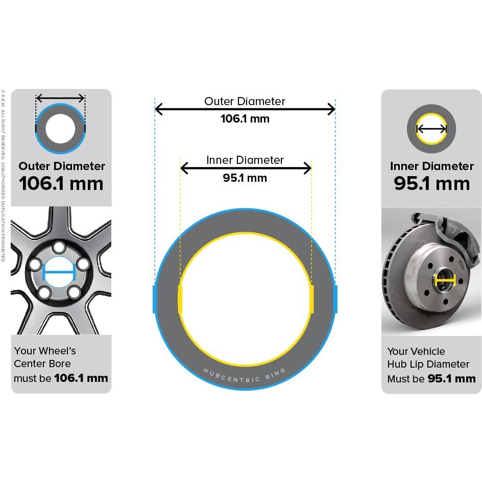 Hubcentric Rings (Pack Of 4) - 95.1Mm Id To 106.1Mm Od - Silver Aluminum Hubrings - Only Works On 95.1Mm Vehicle Hubs And 106.1Mm Wheel Centerbore