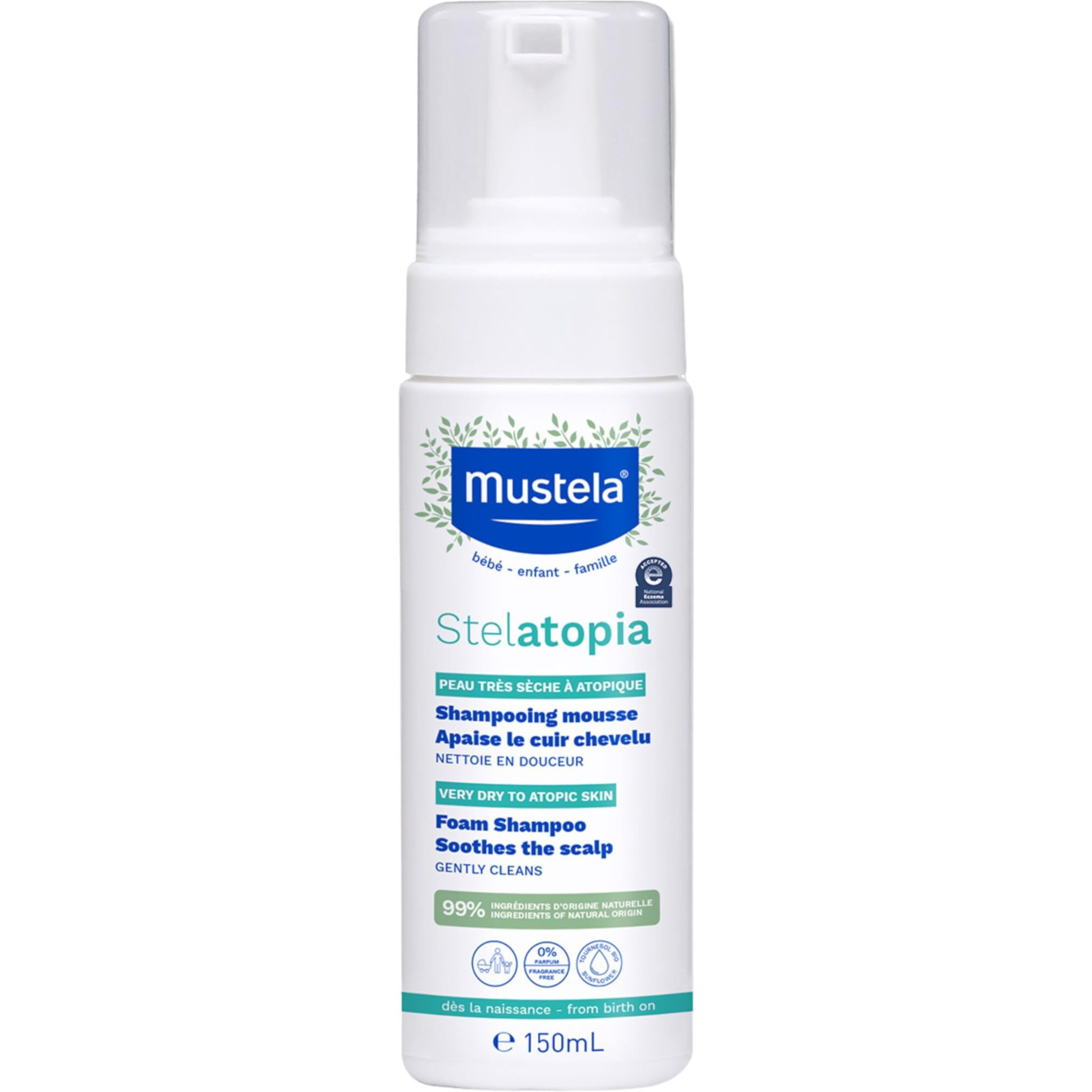 Mustela Stelatopia Eczema-Prone Skin Foam Shampoo For Newborn & Baby With - With Natural Avocado & Sunflower Oil - Fragrance-Free & Tear Free - 5.07 Fl. Oz.
