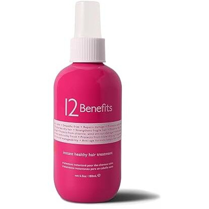 12 Benefits Leave-In Conditioner Spray - Instant Healthy Hair Treatment, Anti-Frizz, Detangles, Strengthens & Repairs, Heat Protection With Quaternium 39 & Silk Fibre Protein, 6 Fl Oz