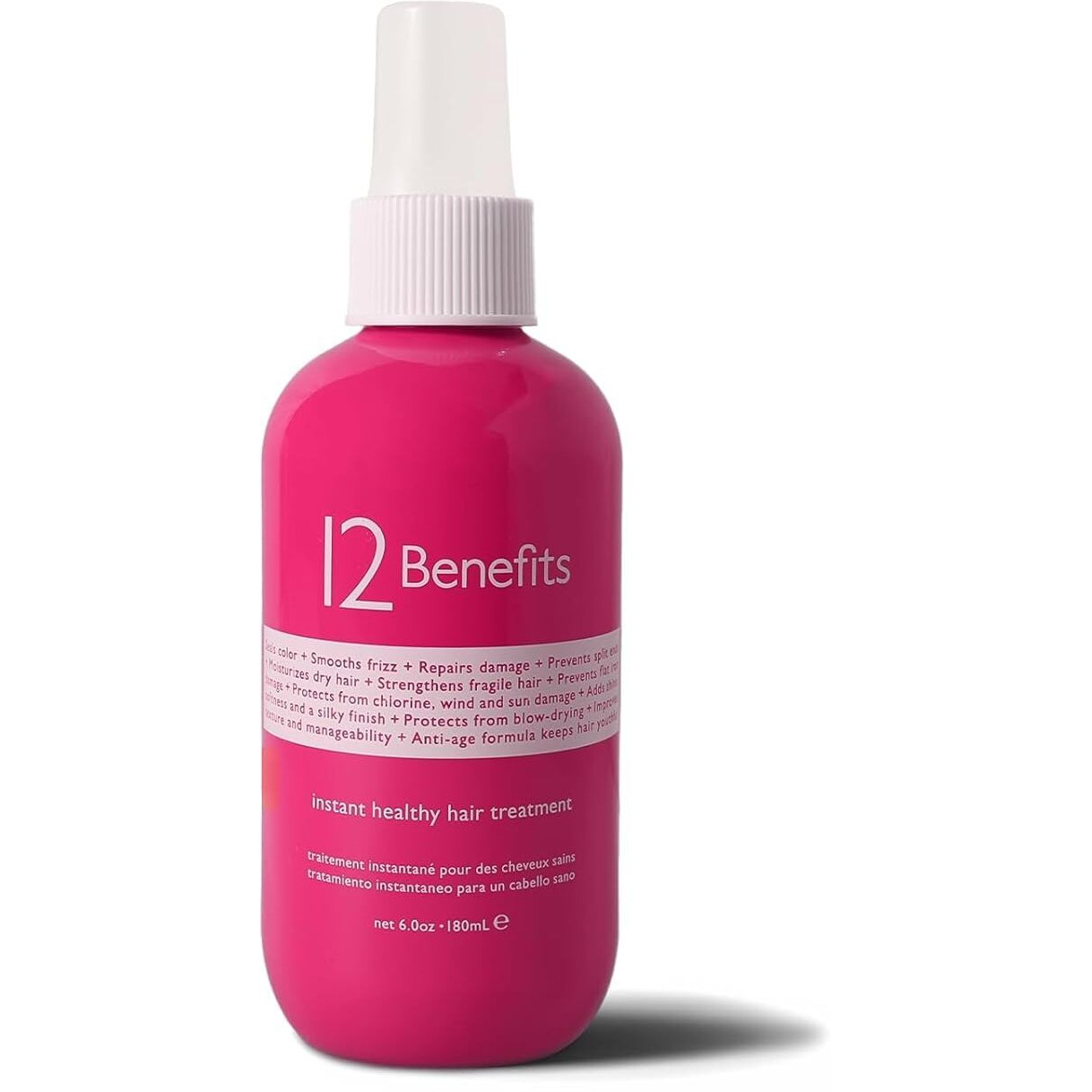 12 Benefits Leave-In Conditioner Spray - Instant Healthy Hair Treatment, Anti-Frizz, Detangles, Strengthens & Repairs, Heat Protection With Quaternium 39 & Silk Fibre Protein, 6 Fl Oz