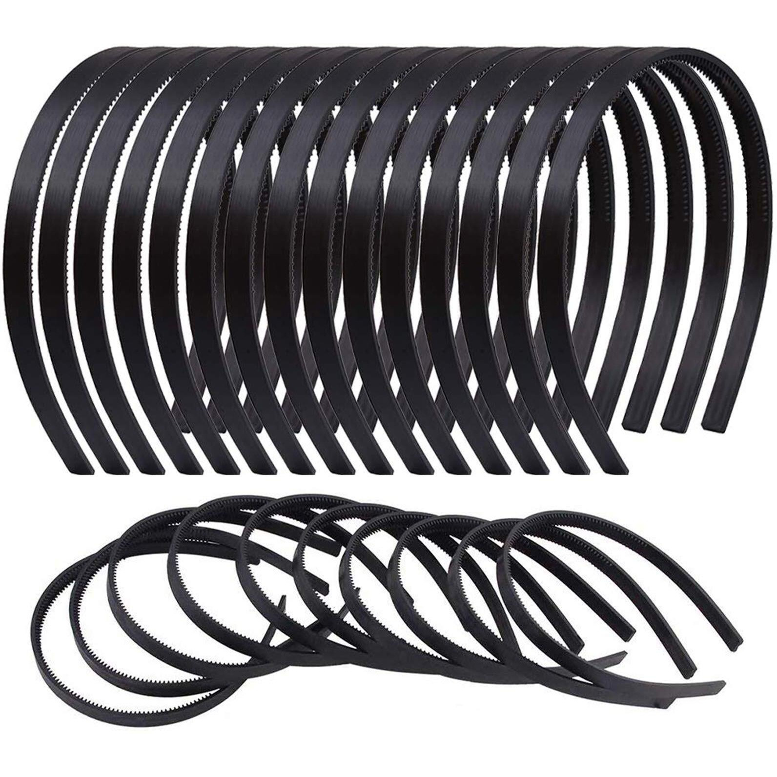 Candygirl 36Pcs Black Plastic Headbands For Womens Girls Thin Plain Diy Craft Head Band Skinny Hard Hairband With Teeth Comb 2/5"(1Cm) Width