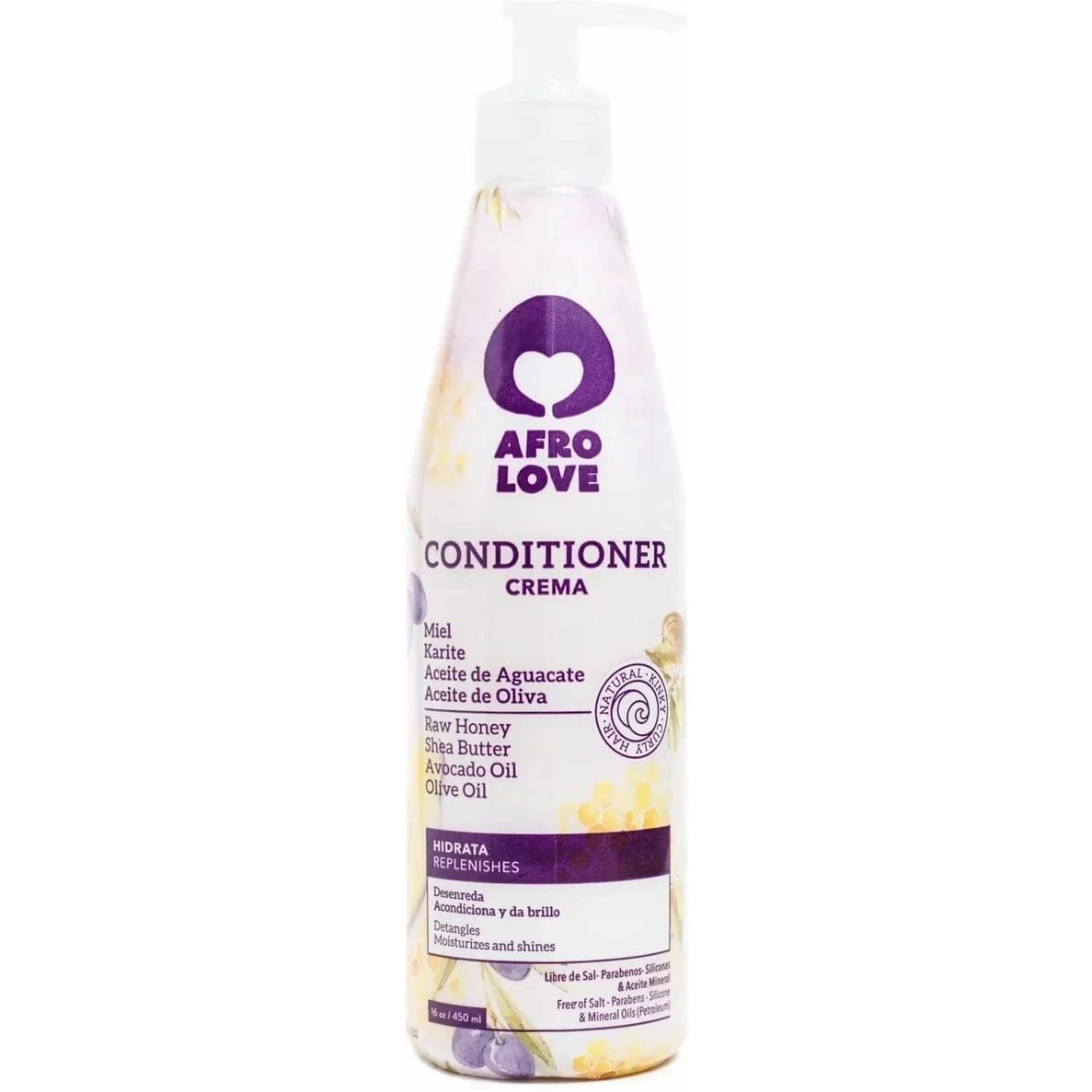 Afro Love Conditioner For Curly Hair, Deep Moisturizing & Frizz Control, Hydrating Conditioner With Raw Honey, Shea Butter, Avocado Oil & Olive Oil - Sulfate-Free, Paraben-Free, Silicone-Free, 16 Oz
