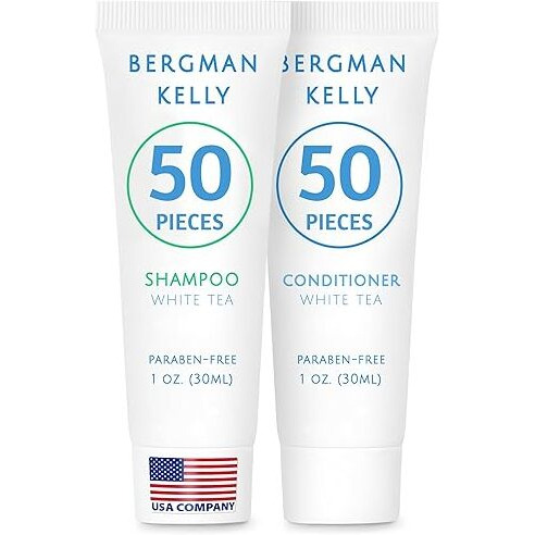 Bergman Kelly - Travel Shampoo And Conditioner Set - 1 Fl Oz, 100 Pieces, White Tea - Delight Your Guests With Revitalizing And Refreshing Hotel Toiletries And Guest Hospitality In Bulk
