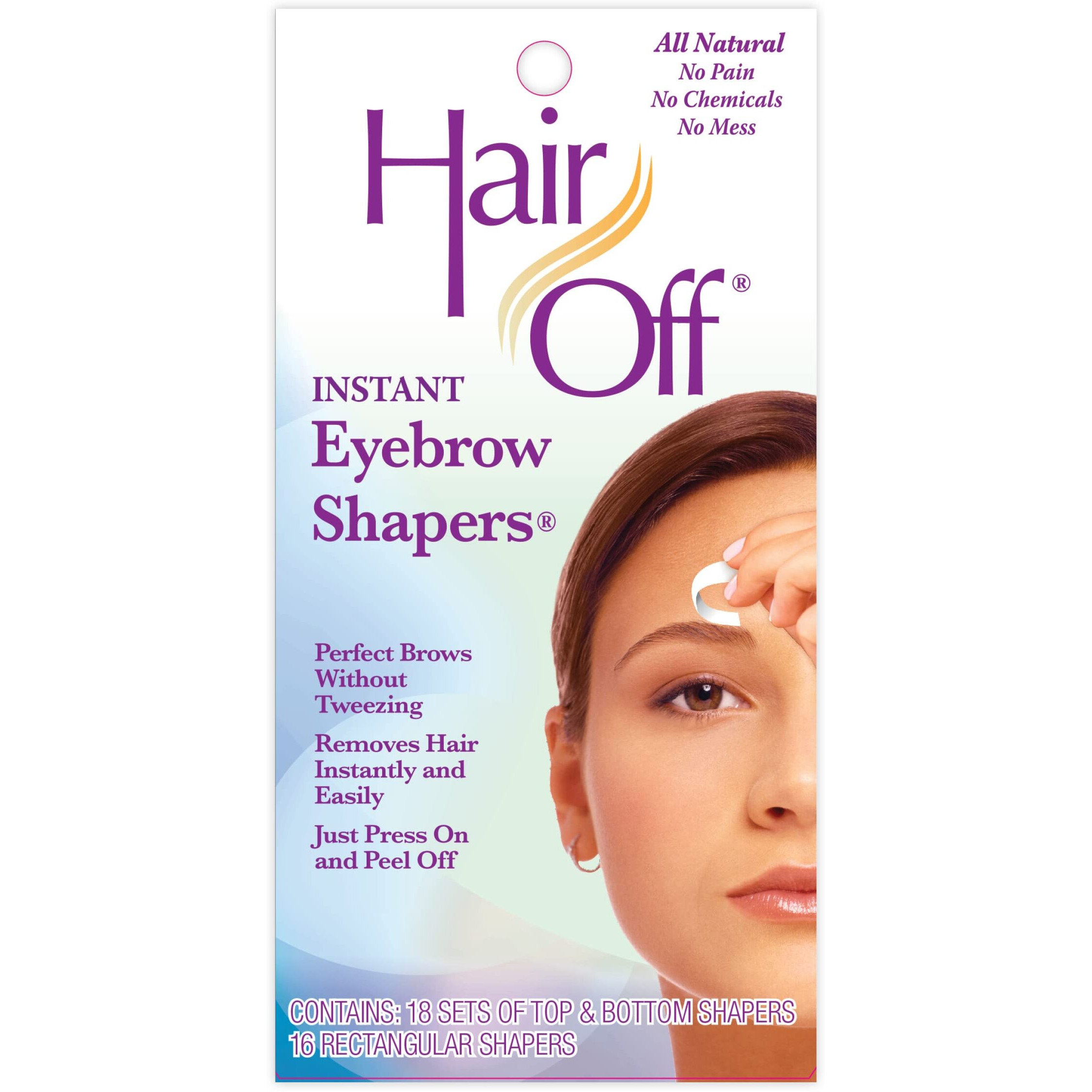 Hair Off Instant Eyebrow Shapers - Fast, Easy, & Mistake Proof Waxing Strips - Natural & Pain-Free Eyebrow Waxing Kit -Wax Strips For Hair Removal For All Skin Types (18 Each, Pack Of 1)