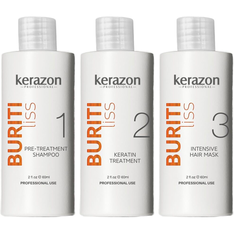 Kerazon Brazilian Keratin Treatment Buriti Liss Kit 2Oz/60Ml - At Home Keratin Treatment Smoothing And Straightening - Keratina Para Alisar El Pelo - For All Hair Types