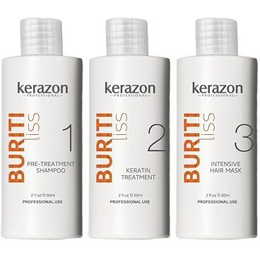 Kerazon Brazilian Keratin Treatment Buriti Liss Kit 2Oz/60Ml - At Home Keratin Treatment Smoothing And Straightening - Keratina Para Alisar El Pelo - For All Hair Types