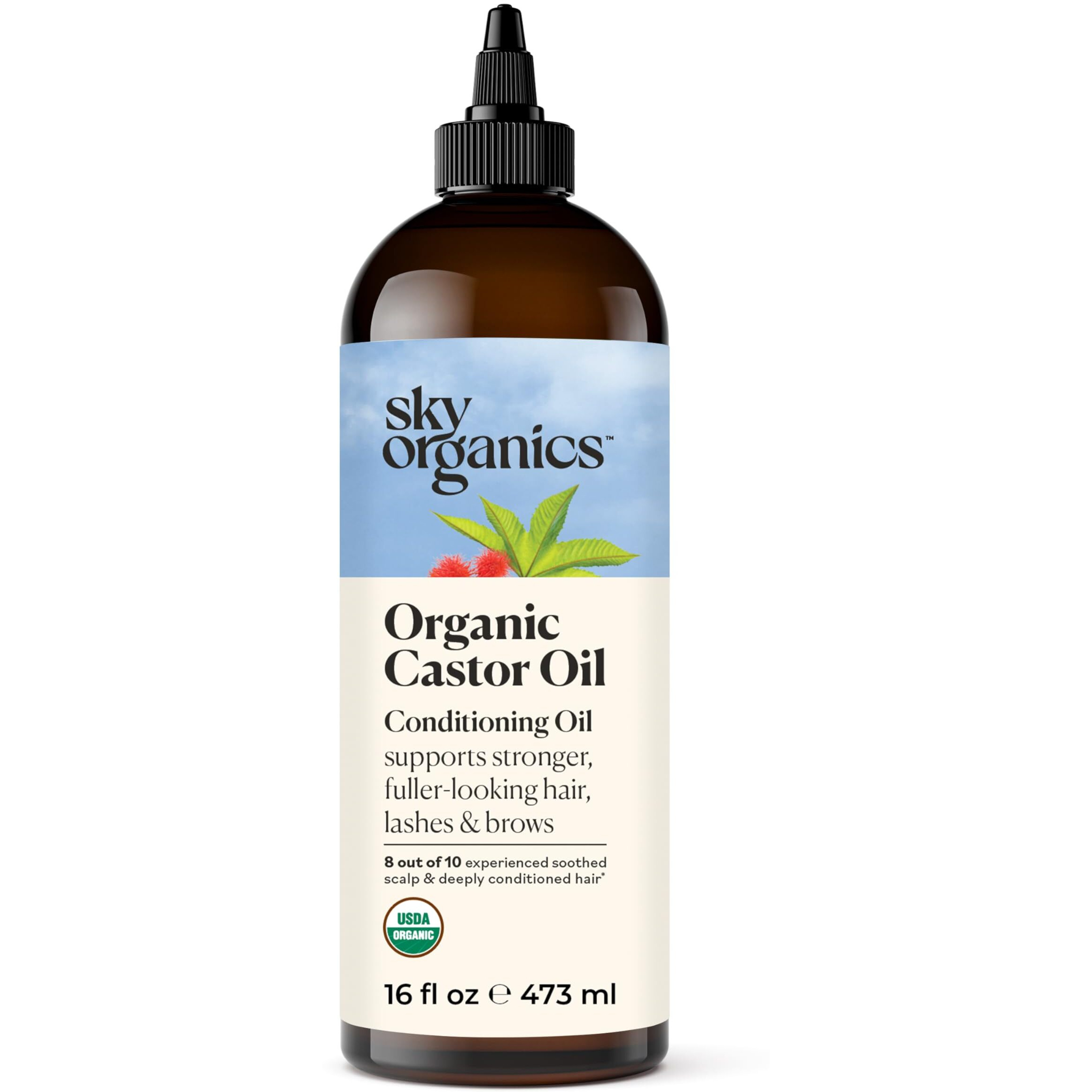 Sky Organics - Castor Oil Organic - Volumizing Hair Oil - Scalp, Lashes, Brows - Pure Castor Oil Cold Pressed - Natural Conditioner - Omega Fatty Acids, Vegan - Beauty, Hair Care, & Self Care - 16Oz