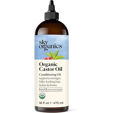 Sky Organics - Castor Oil Organic - Volumizing Hair Oil - Scalp, Lashes, Brows - Pure Castor Oil Cold Pressed - Natural Conditioner - Omega Fatty Acids, Vegan - Beauty, Hair Care, & Self Care - 16Oz